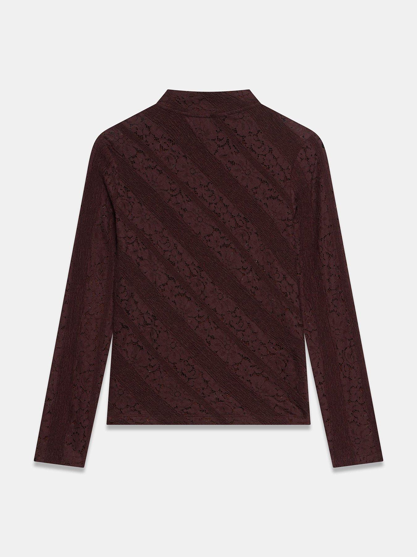 Image 6 of 6 of Mint Velvet Womens Lace Button High Neck Top - Red