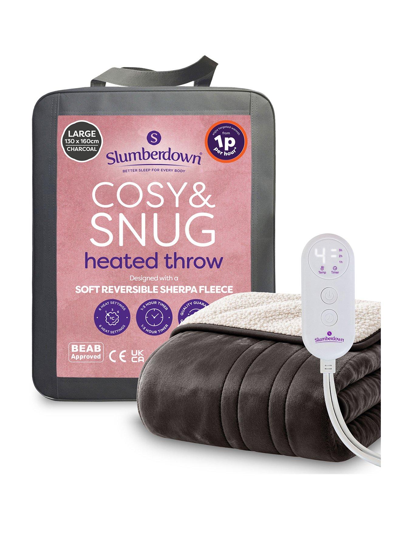 Image 1 of 6 of Slumberdown Cosy &amp; Snug Sherpa Fleece Heated Throw, Warm Charcoal/natural