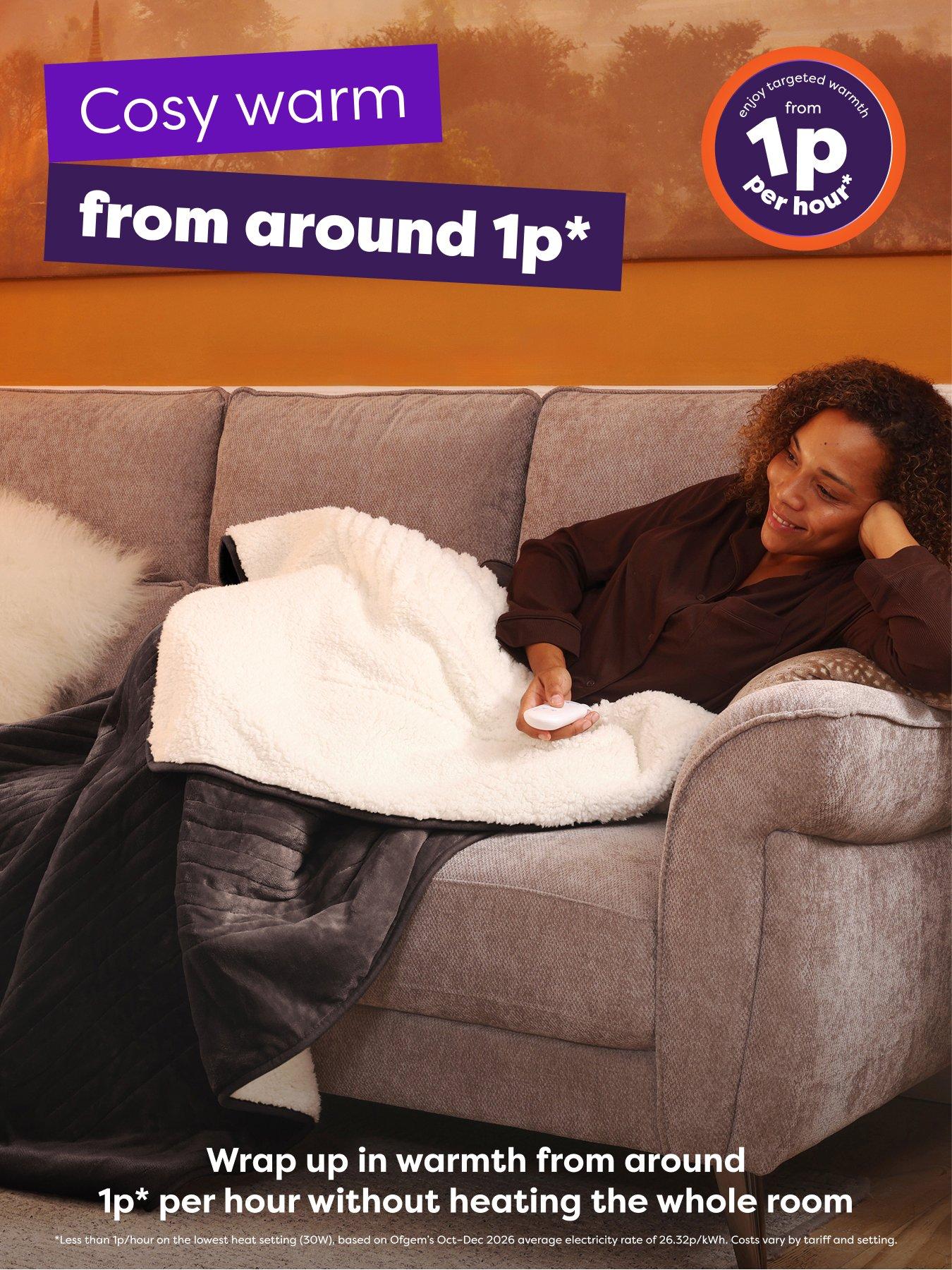 Image 2 of 6 of Slumberdown Cosy &amp; Snug Sherpa Fleece Heated Throw, Warm Charcoal/natural