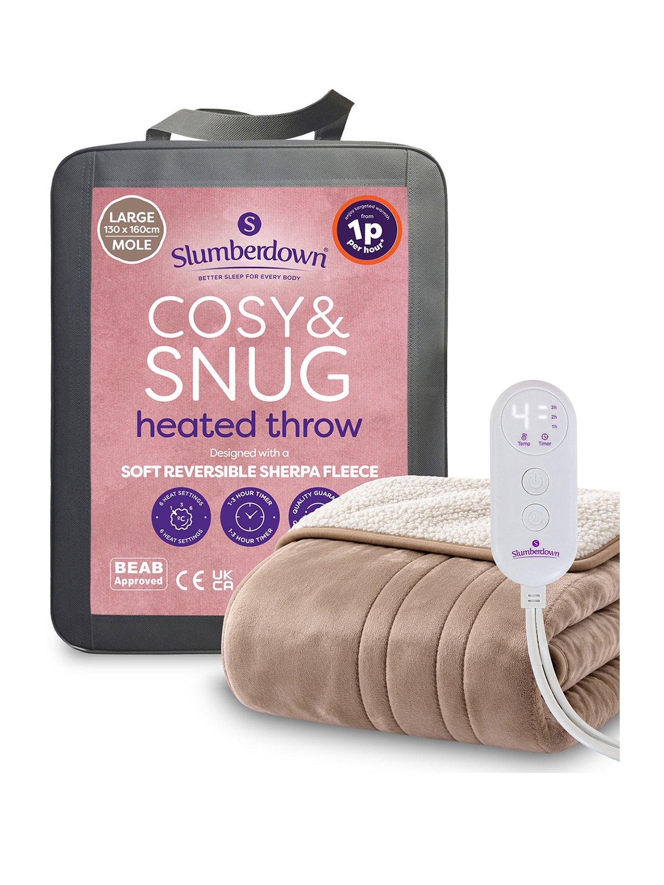 Image 1 of 6 of Slumberdown Cosy &amp; Snug Sherpa Fleece Heated Throw, Mole/natural