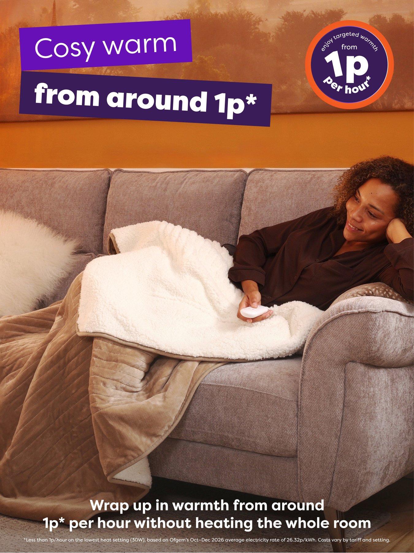 Image 2 of 6 of Slumberdown Cosy &amp; Snug Sherpa Fleece Heated Throw, Mole/natural