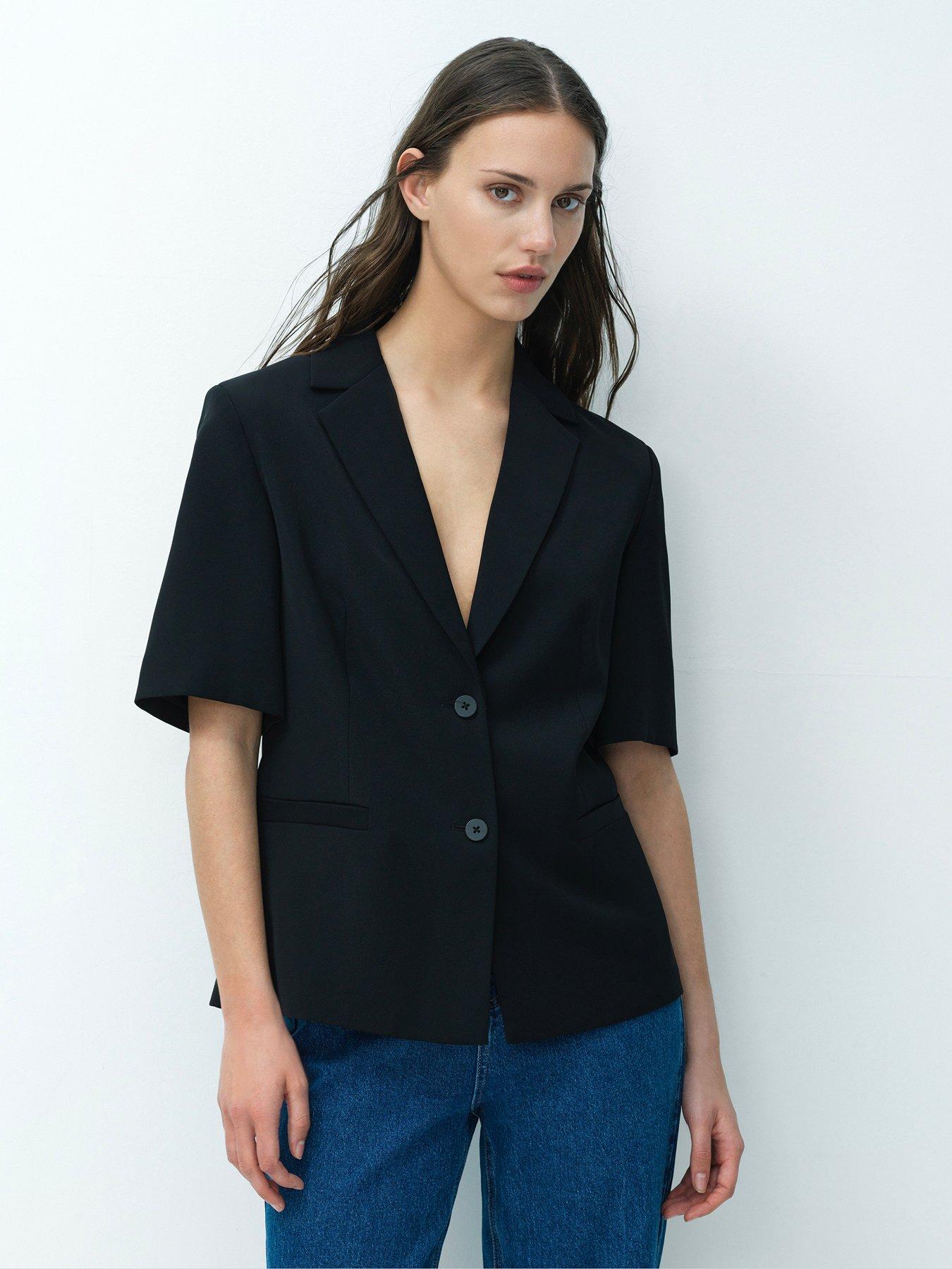 Image 1 of 4 of French Connection Short Sleeve V-neck Button Blazer