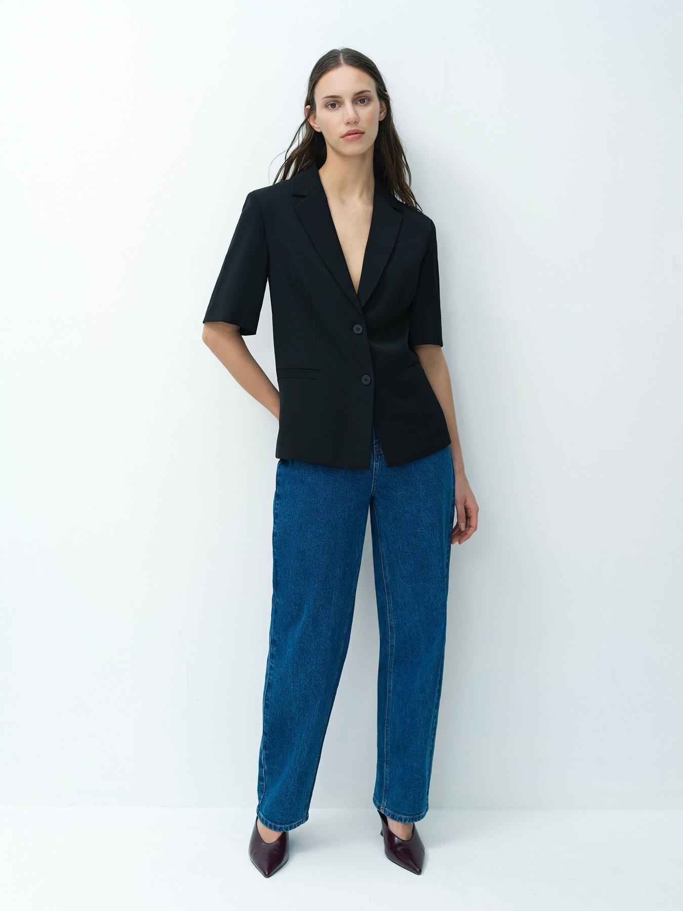 Image 2 of 4 of French Connection Short Sleeve V-neck Button Blazer