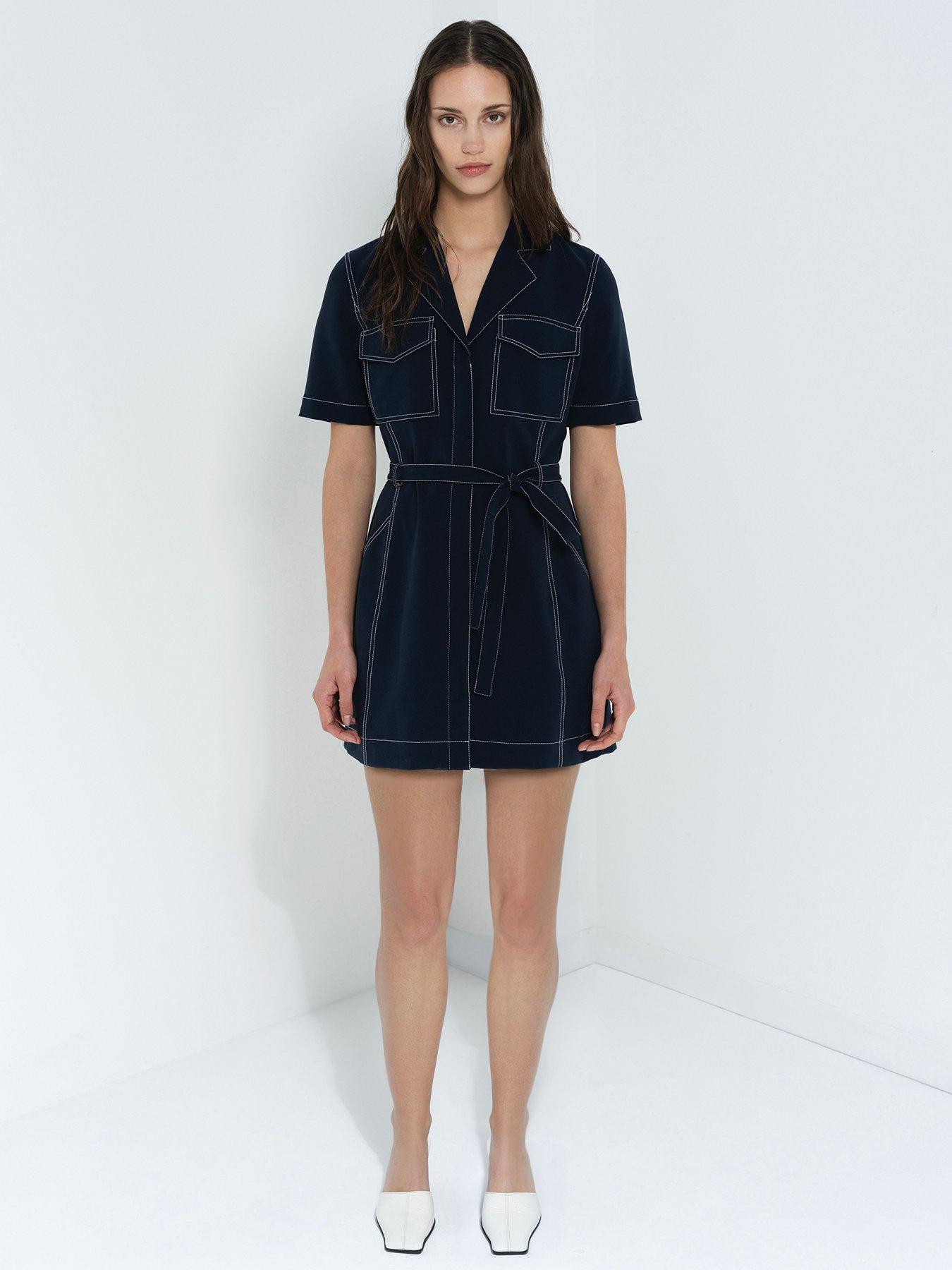 Image 4 of 5 of French Connection Womens Belted Patch Pocket Mini Dress - Navy