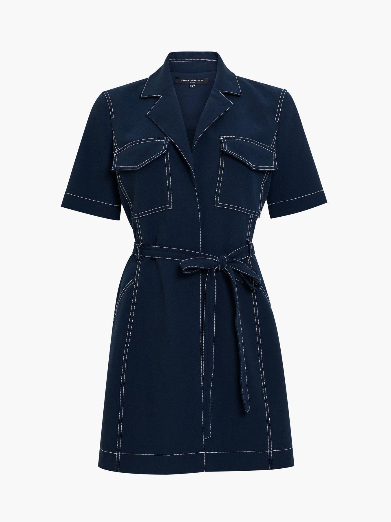 Image 5 of 5 of French Connection Womens Belted Patch Pocket Mini Dress - Navy