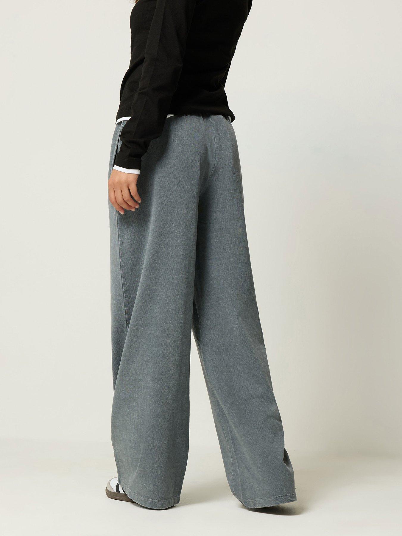 Image 2 of 4 of Yours Womens Petite Acid Wash Wide Leg Joggers - Grey