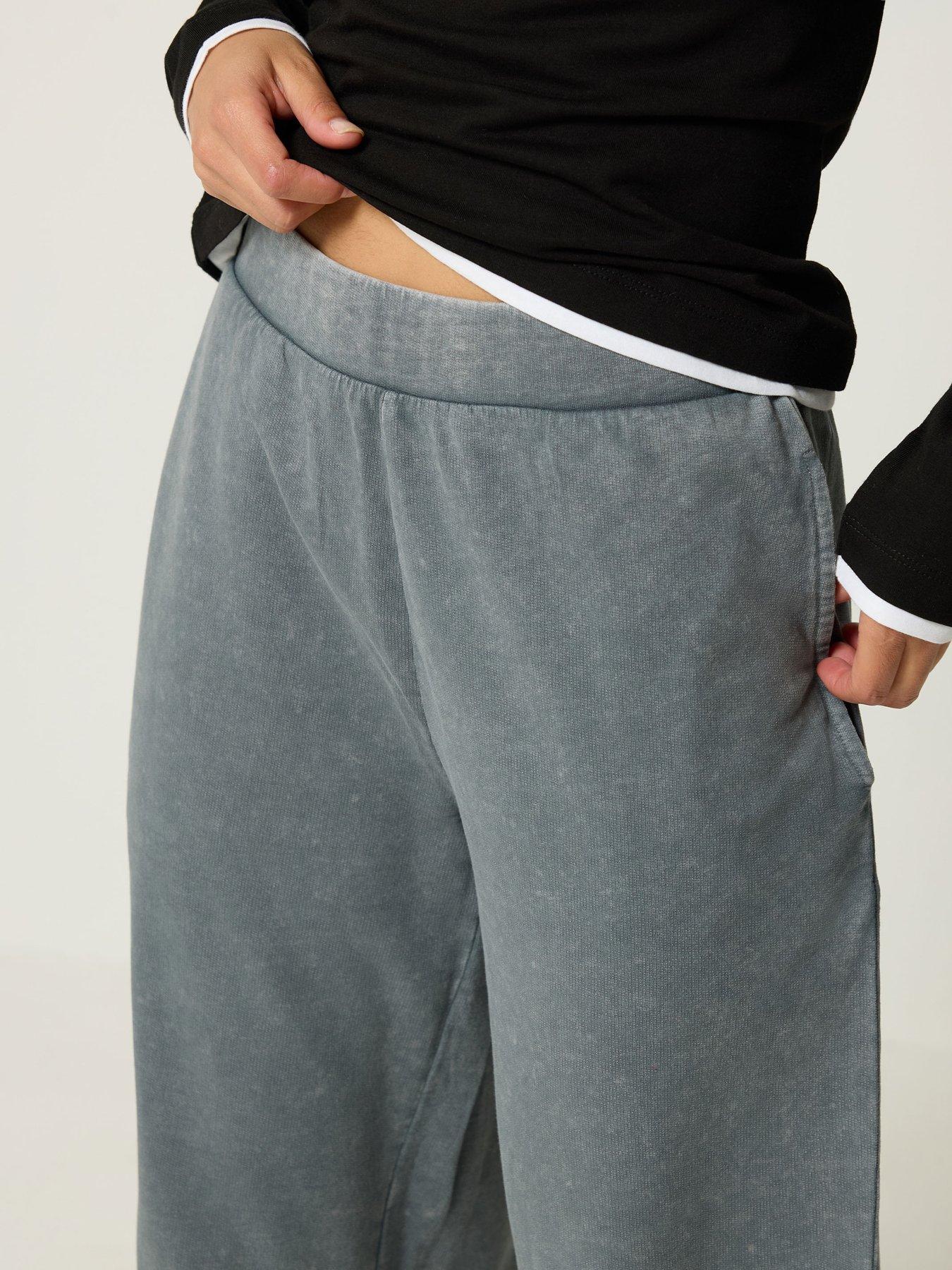 Image 4 of 4 of Yours Womens Petite Acid Wash Wide Leg Joggers - Grey