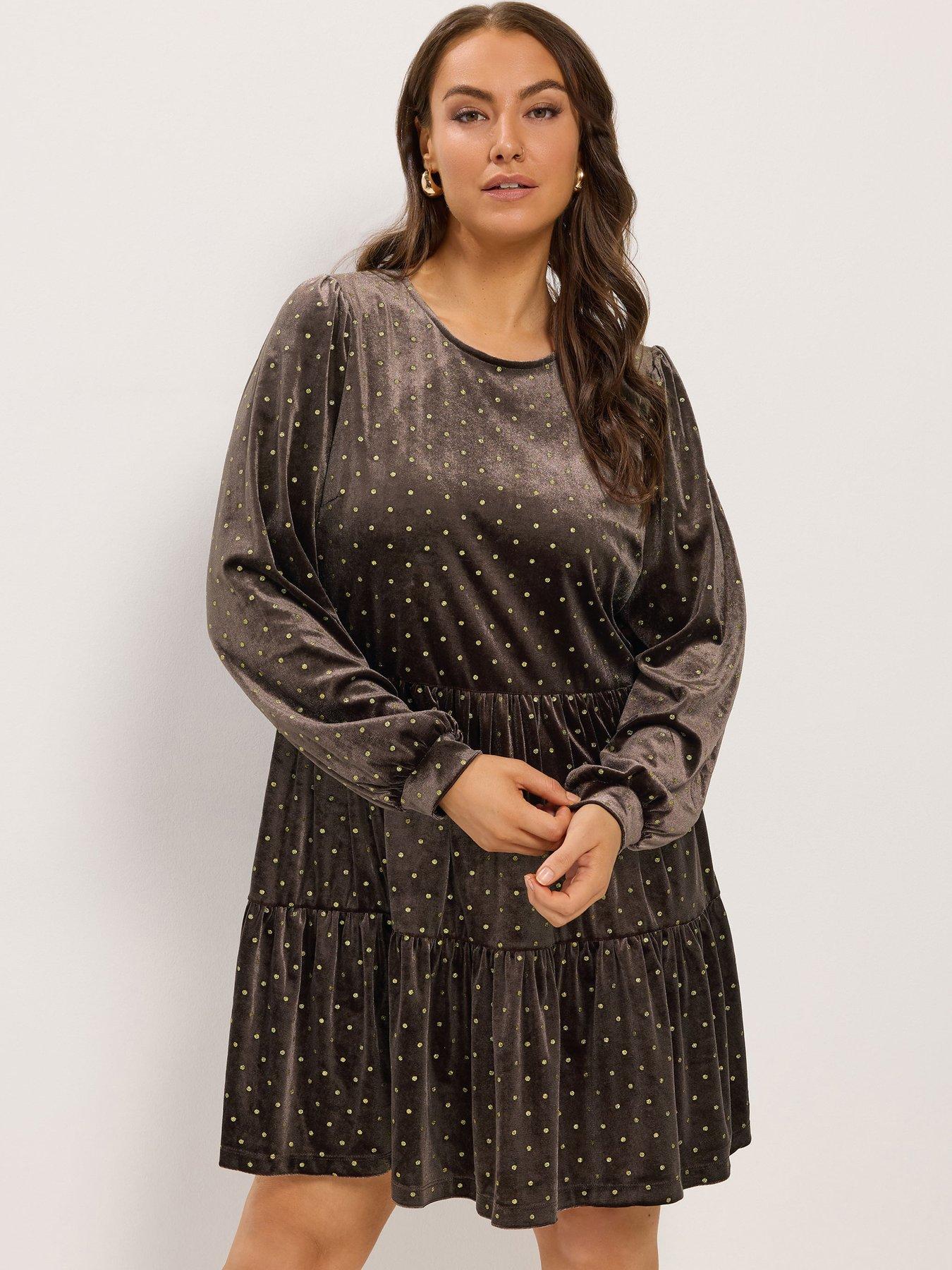 Image 1 of 4 of Yours Curve Tiered Balloon Sleeve Dress
