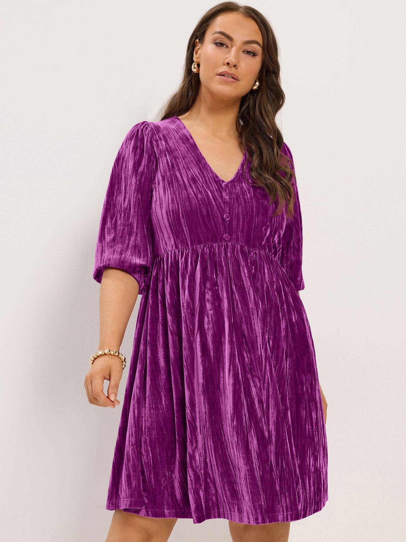 Image 1 of 4 of Yours Curve Crushed Velour Tea Dress