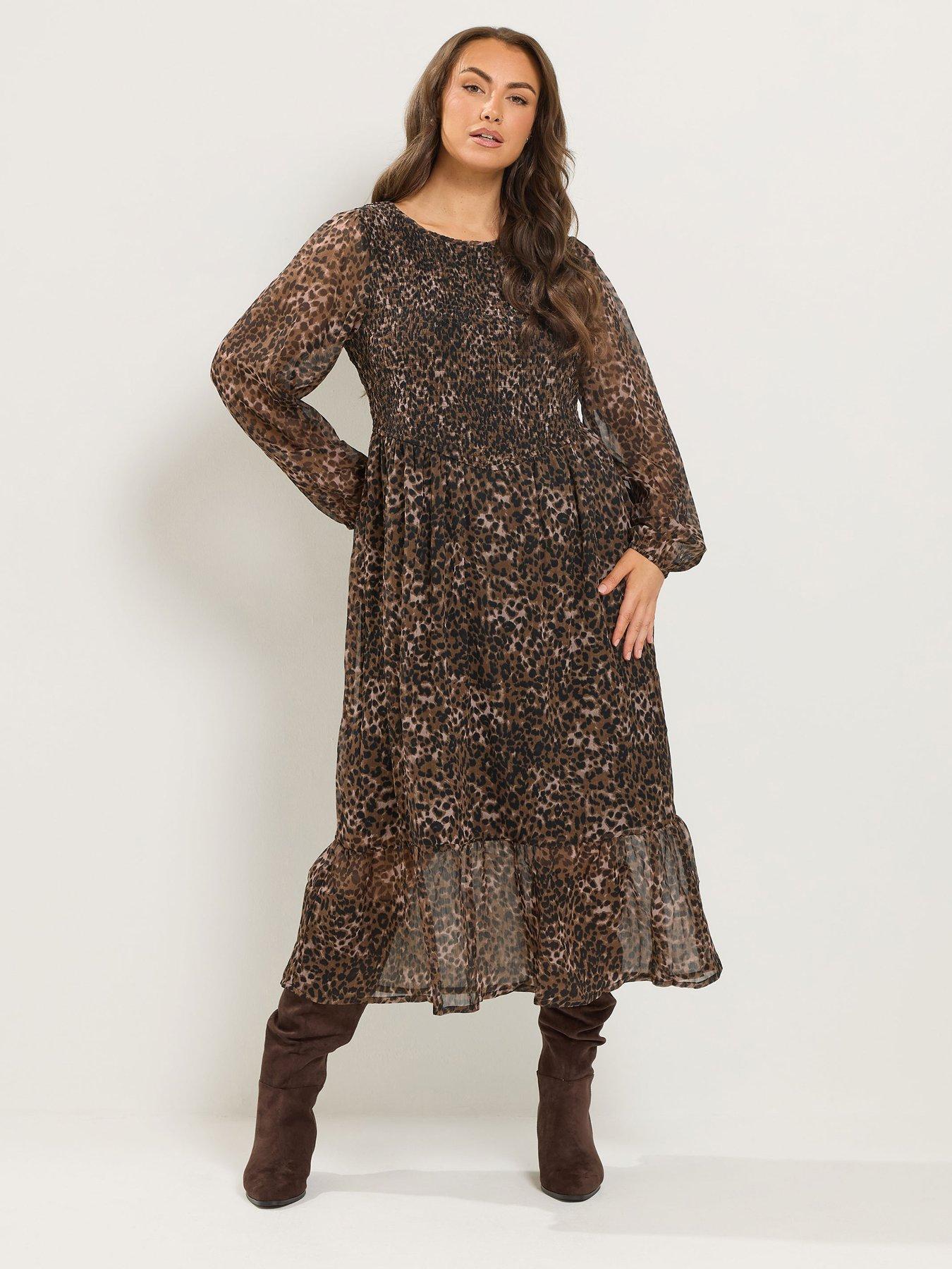 Image 1 of 4 of Yours Curve Animal Shirred Bodice Dress