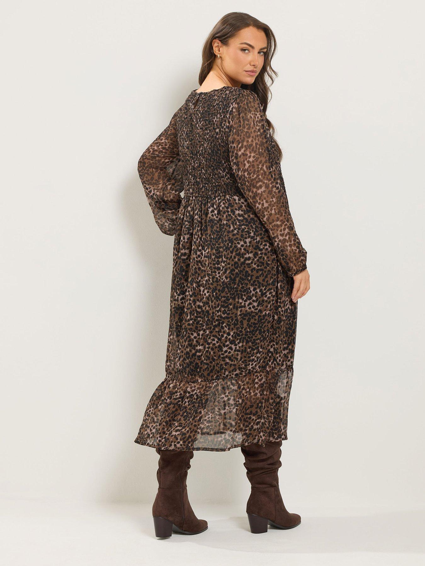 Image 2 of 4 of Yours Curve Animal Shirred Bodice Dress
