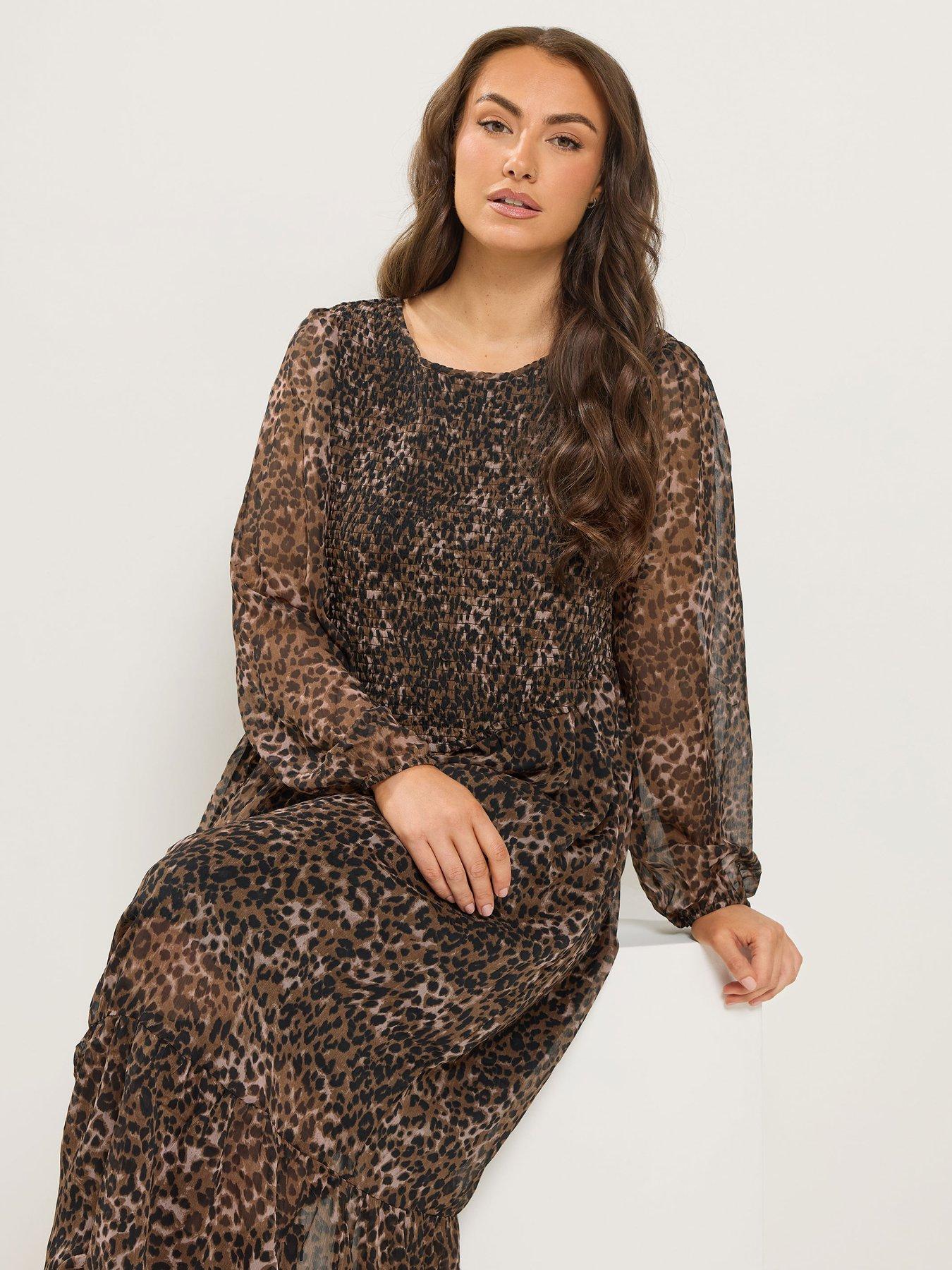 Image 3 of 4 of Yours Curve Animal Shirred Bodice Dress