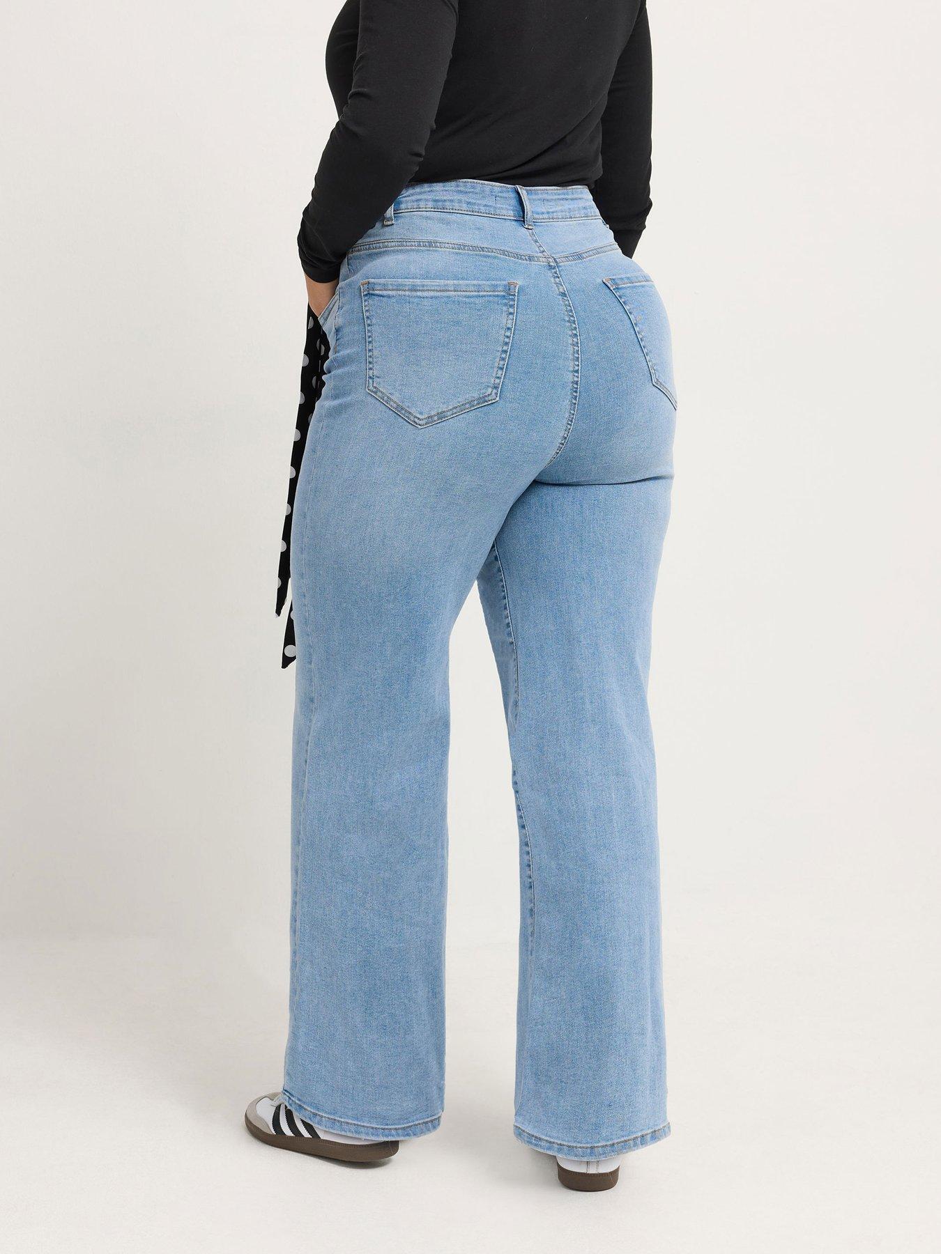 Image 2 of 4 of Yours Womens Curve Polka Dot Scarf Tie Wide Leg Jeans - Blue