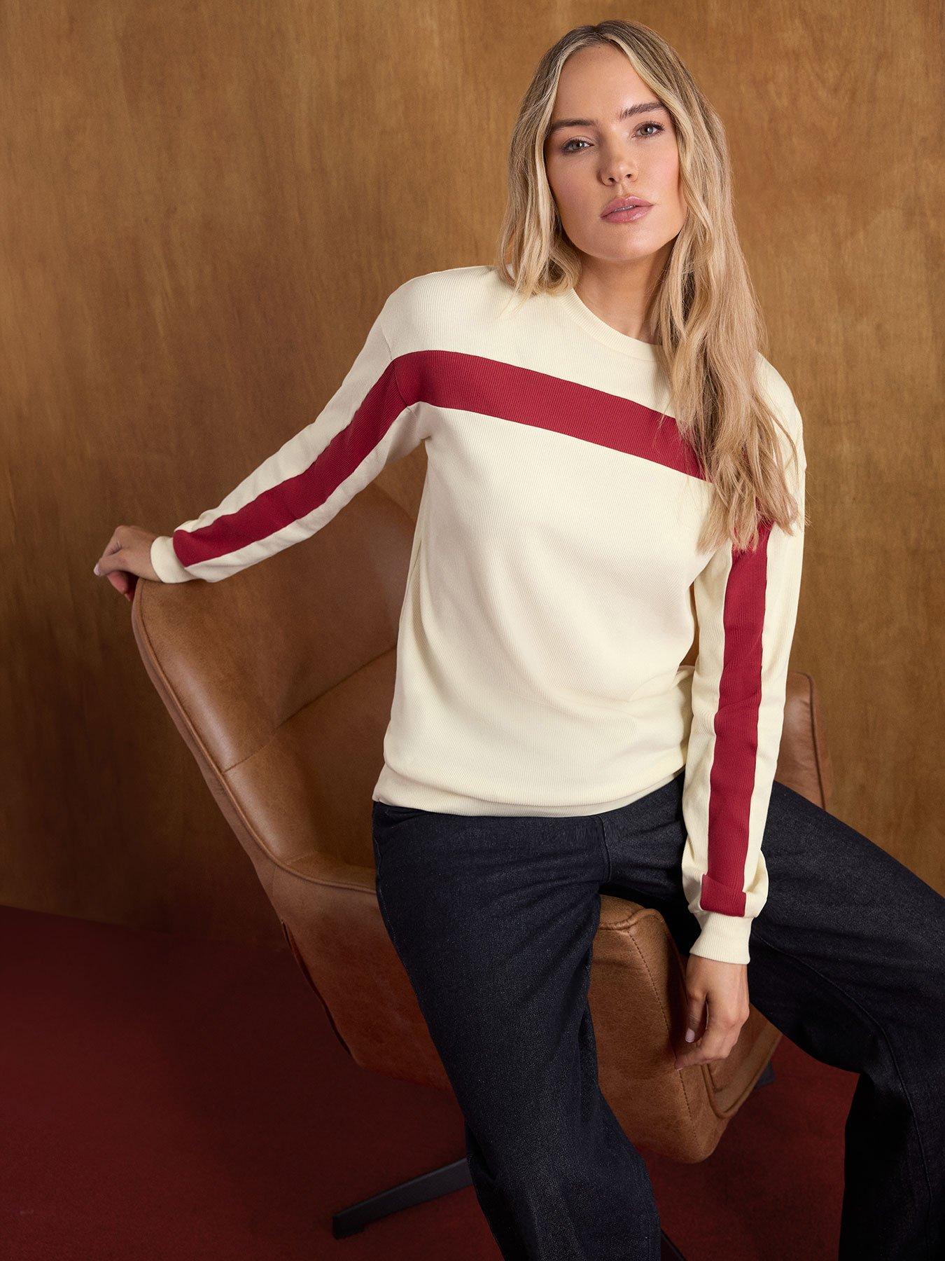 Image 1 of 4 of Long Tall Sally Womens Tall Contrast Ribbed Long Sleeve T-Shirt - Cream