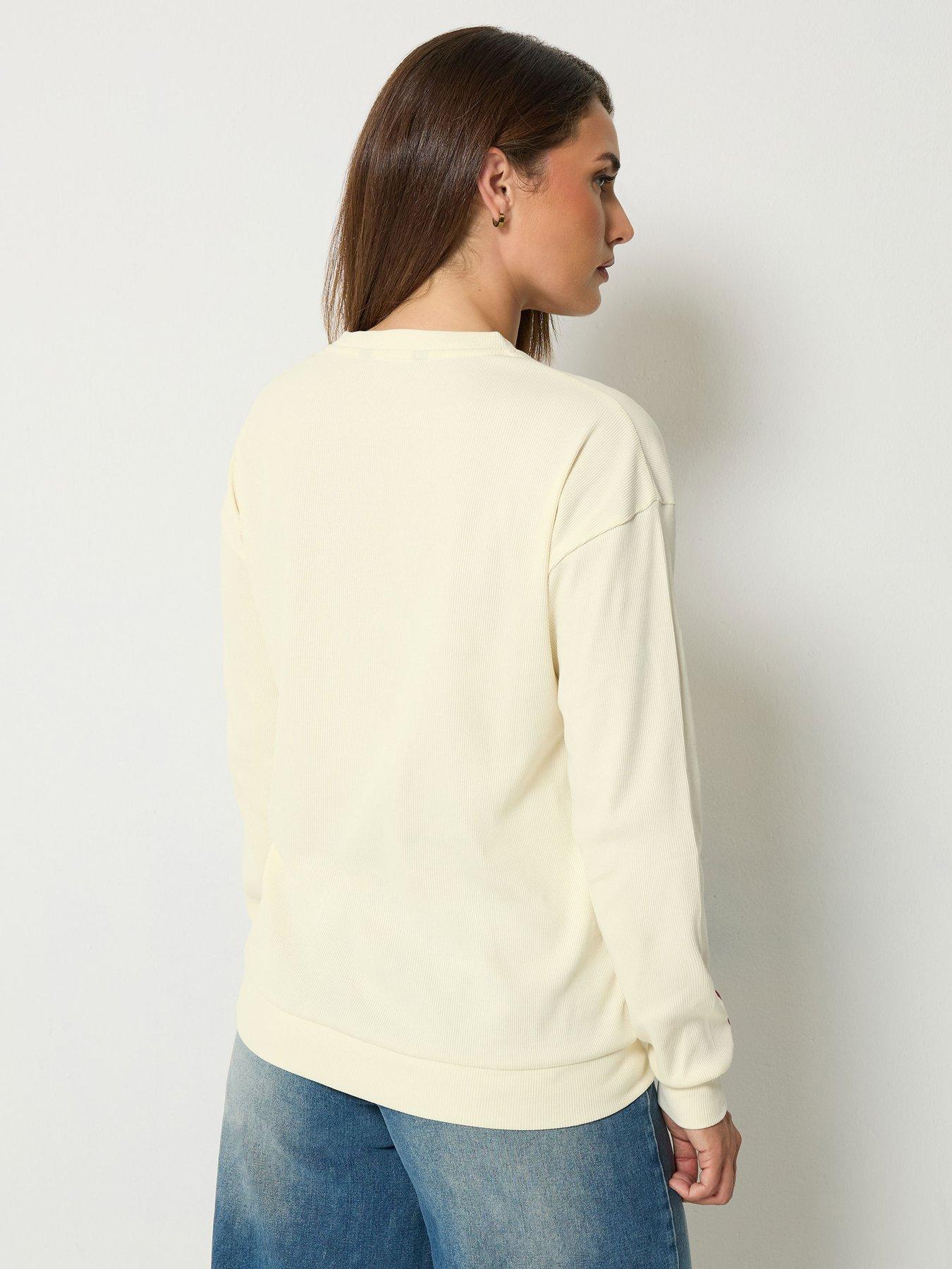 Image 2 of 4 of Long Tall Sally Womens Tall Contrast Ribbed Long Sleeve T-Shirt - Cream