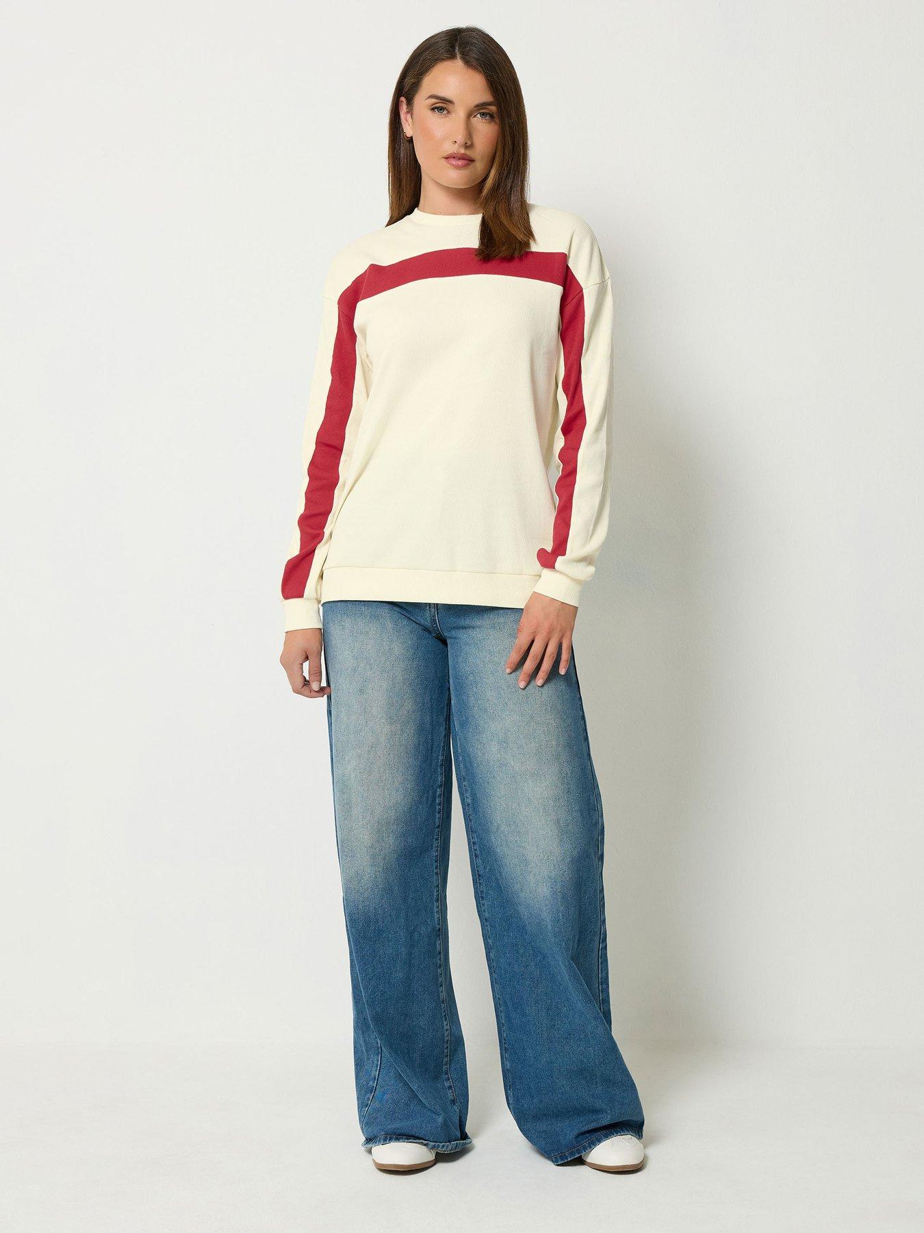 Image 3 of 4 of Long Tall Sally Womens Tall Contrast Ribbed Long Sleeve T-Shirt - Cream