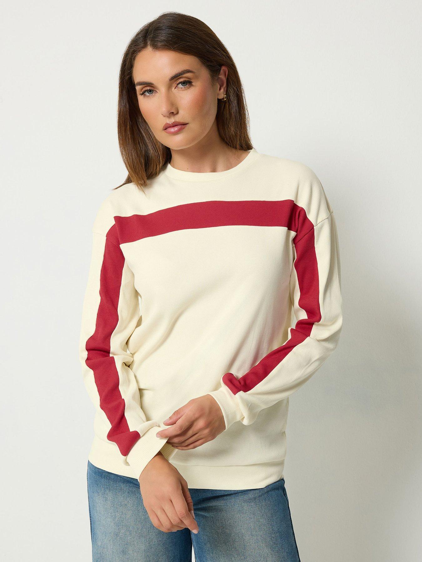 Image 4 of 4 of Long Tall Sally Womens Tall Contrast Ribbed Long Sleeve T-Shirt - Cream