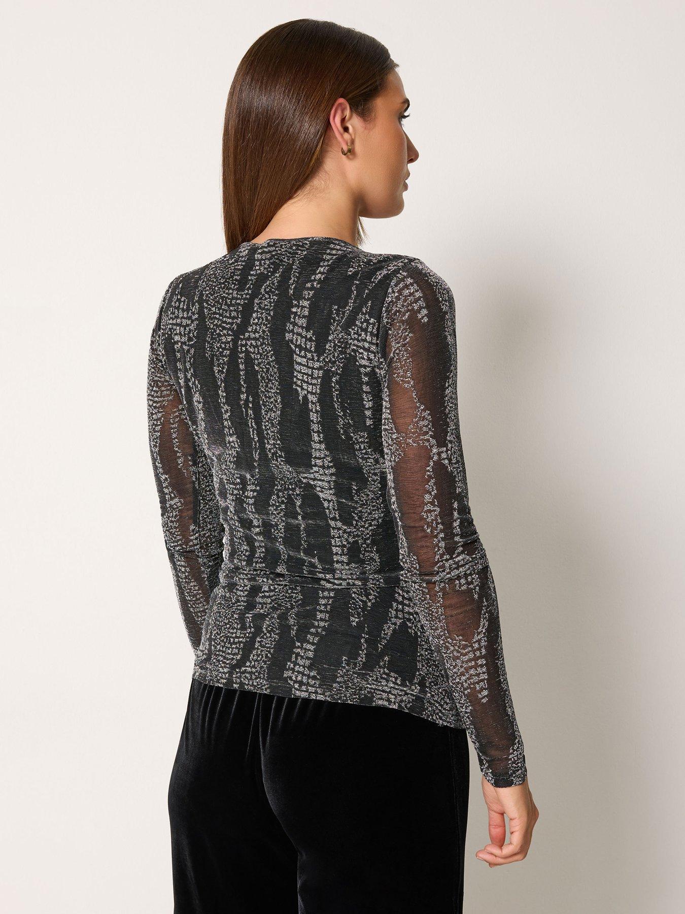 Image 2 of 4 of Long Tall Sally Womens Tall Metallic Wrap Mesh Sleeve Top - Black