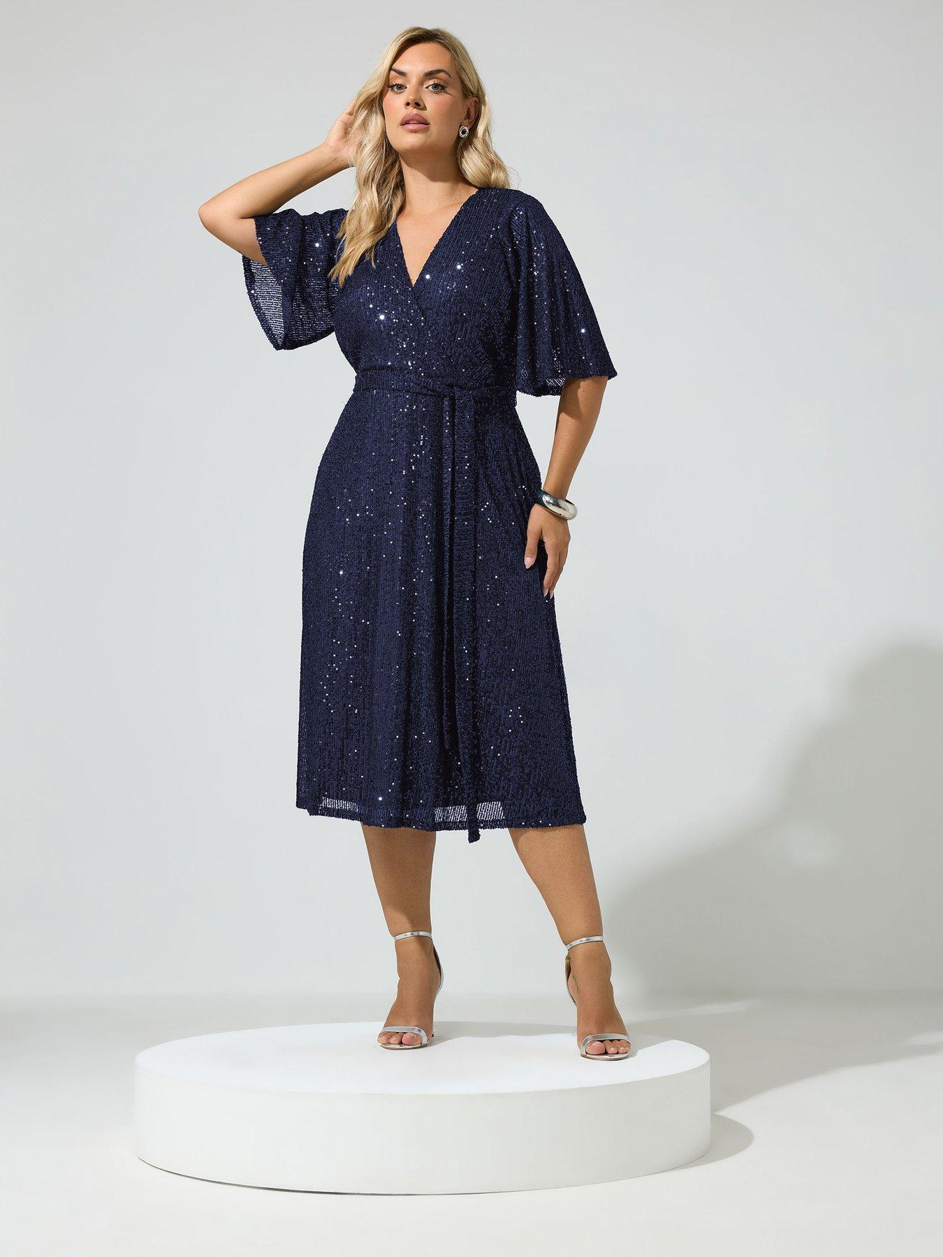 Image 1 of 4 of Yours Curve Sequin Wrap Dress