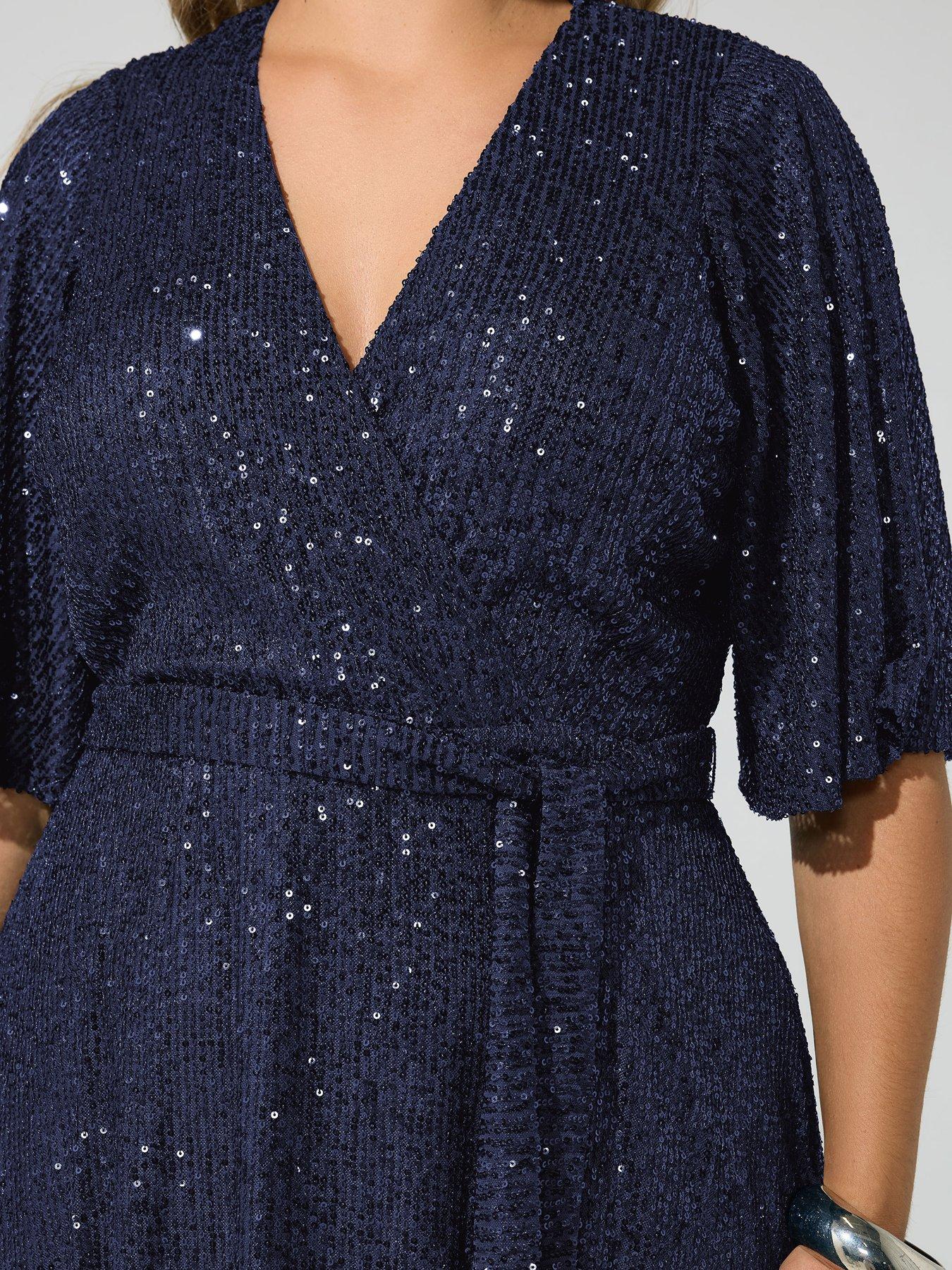 Image 4 of 4 of Yours Curve Sequin Wrap Dress
