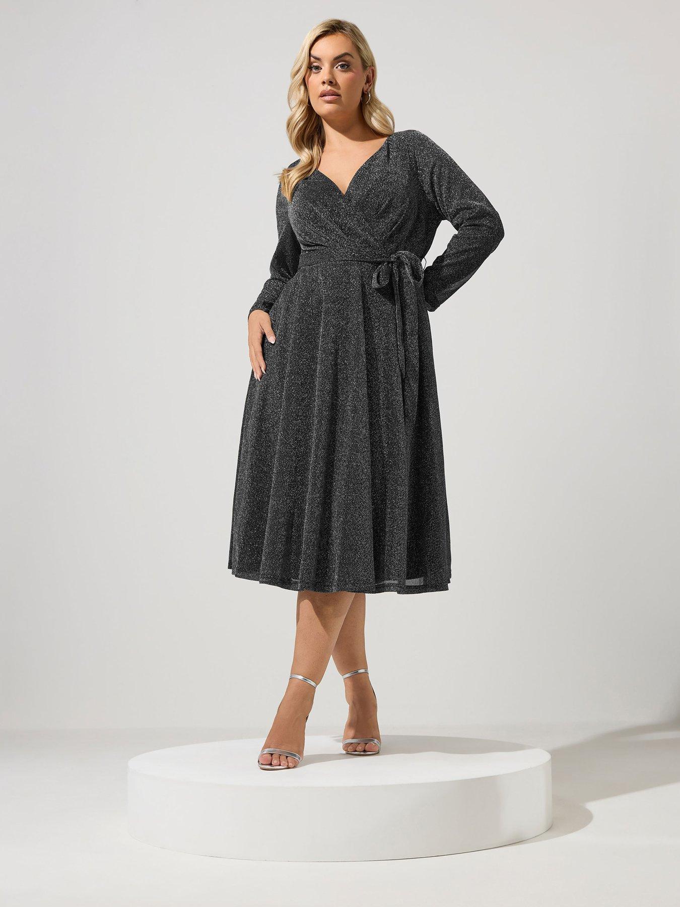 Image 1 of 4 of Yours Curve Metallic Thread Wrap Dress