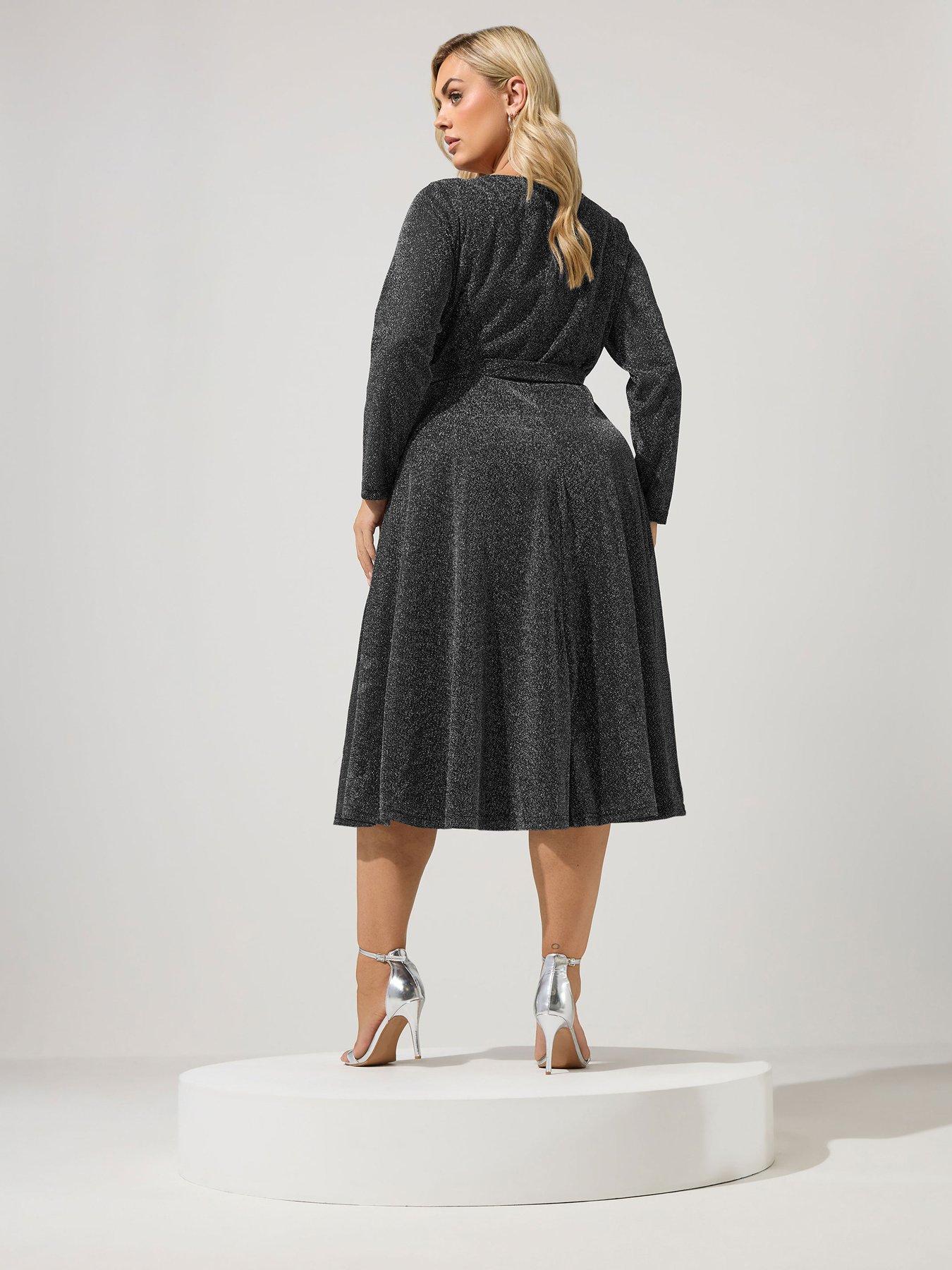 Image 2 of 4 of Yours Curve Metallic Thread Wrap Dress