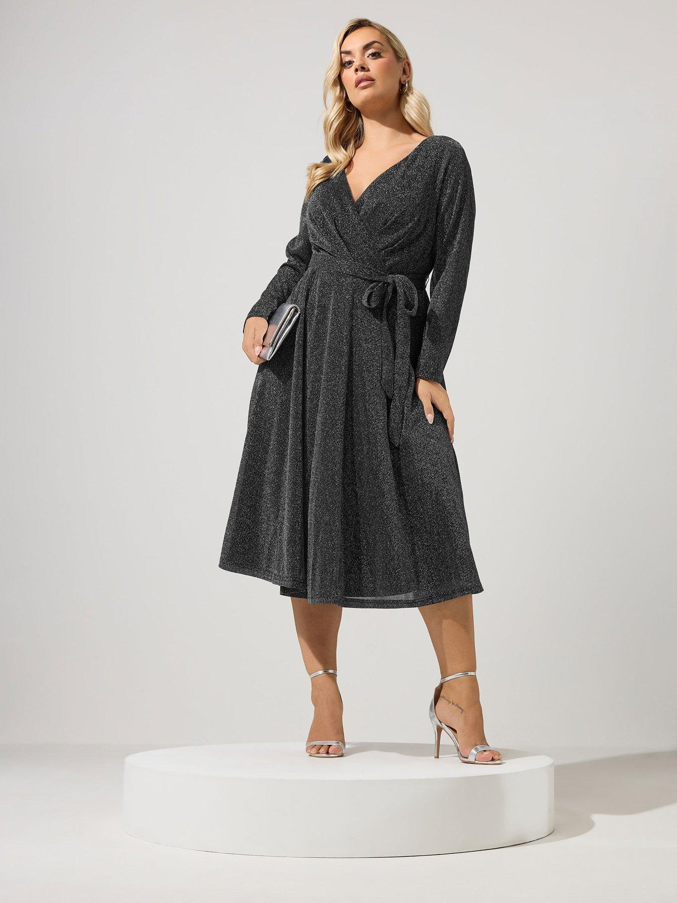 Image 3 of 4 of Yours Curve Metallic Thread Wrap Dress