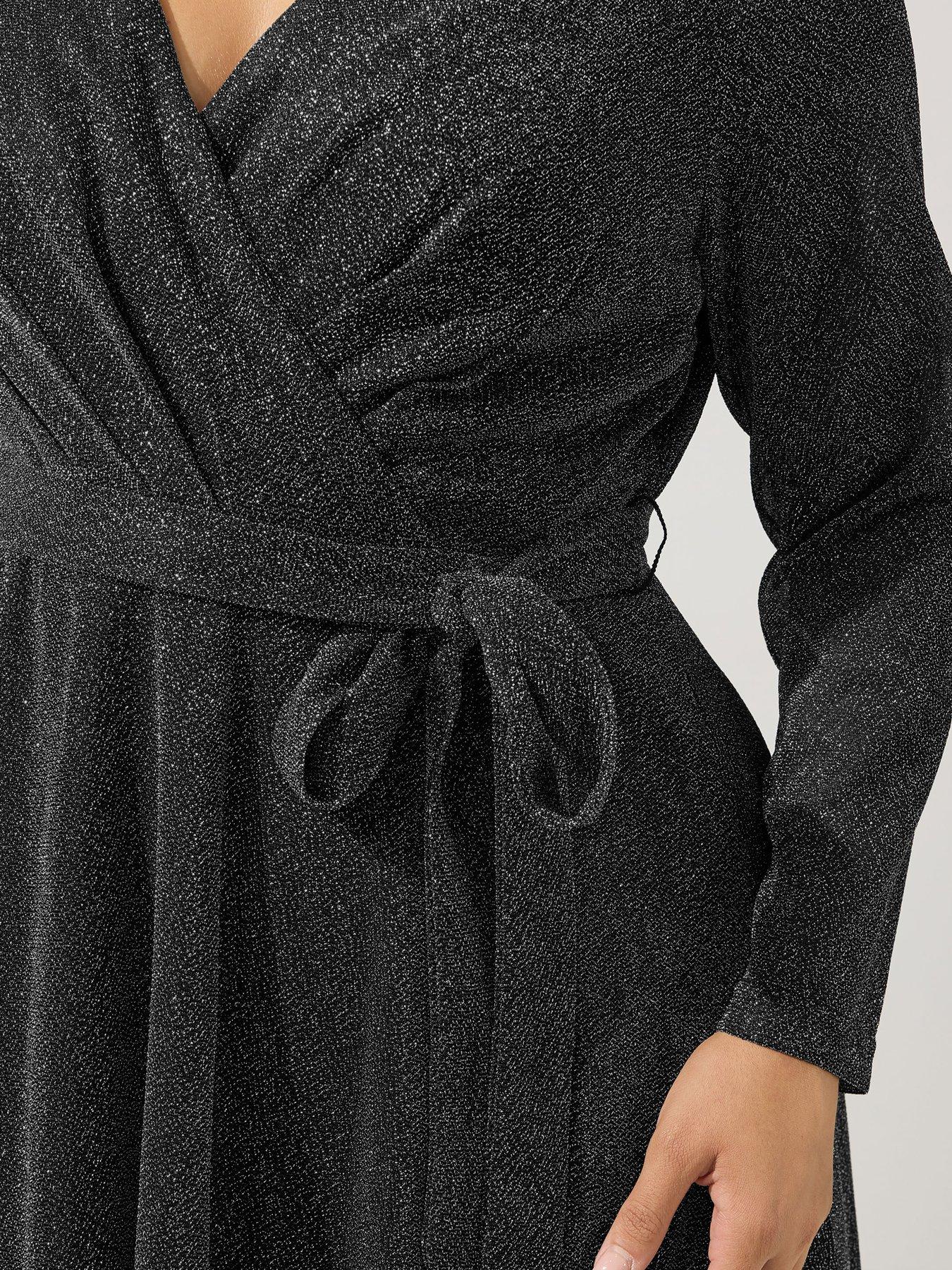 Image 4 of 4 of Yours Curve Metallic Thread Wrap Dress