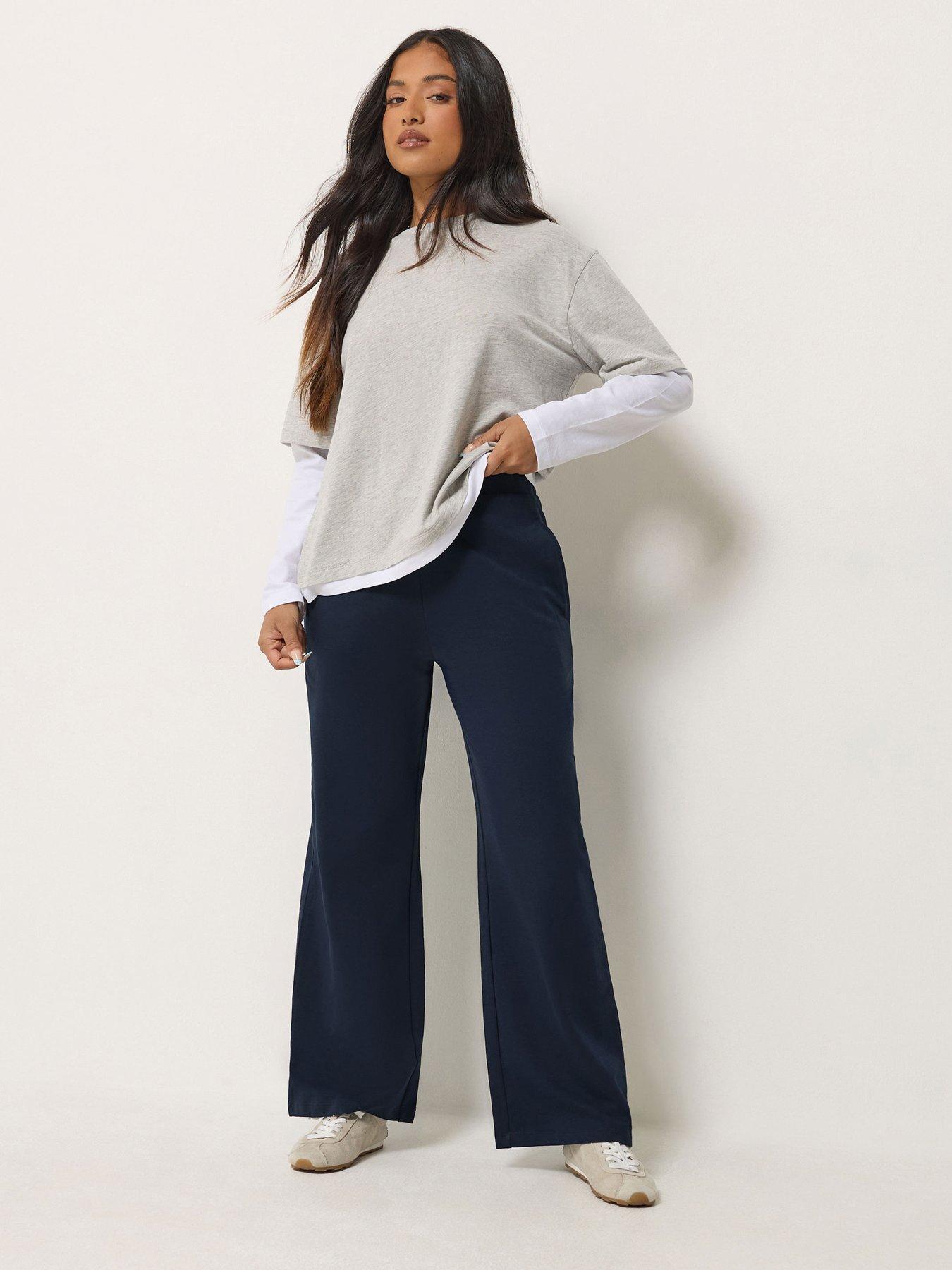 Image 1 of 4 of PixieGirl Womens Petite Loop Back Wide Leg Jogger Set - Blue