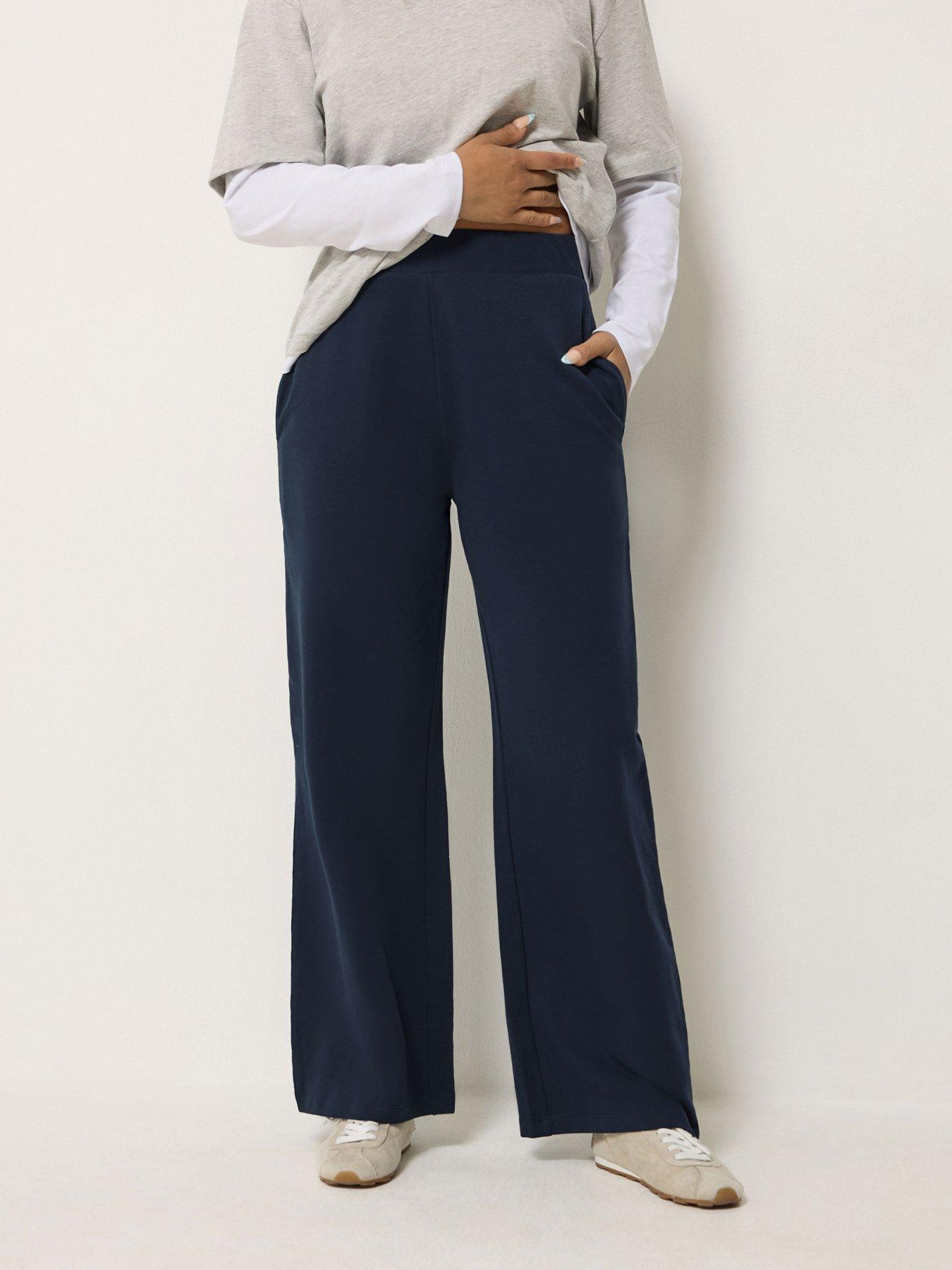Image 3 of 4 of PixieGirl Womens Petite Loop Back Wide Leg Jogger Set - Blue