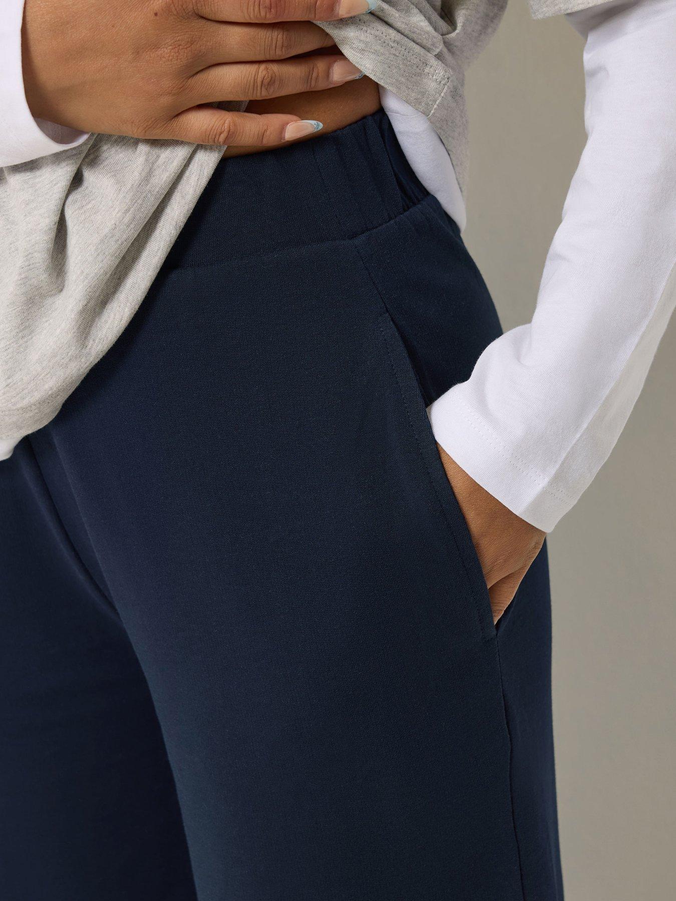 Image 4 of 4 of PixieGirl Womens Petite Loop Back Wide Leg Jogger Set - Blue