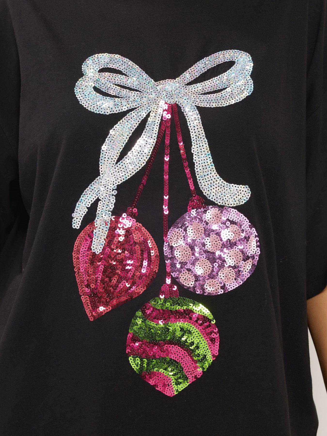 Image 4 of 4 of Yours Womens Curve Baubles Novelty Christmas T-Shirt - Black