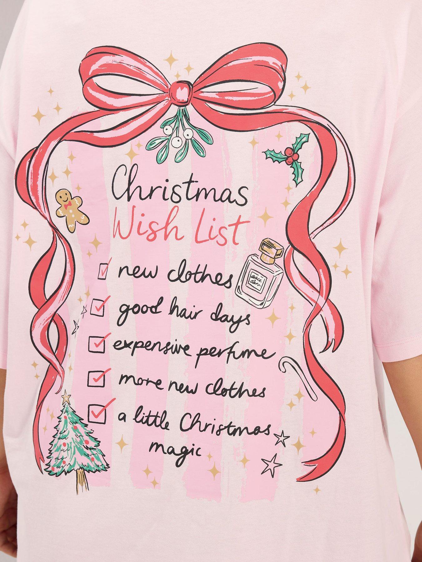 Image 4 of 4 of Yours Womens Curve Christmas List Relaxed Slogan T-Shirt - Pink