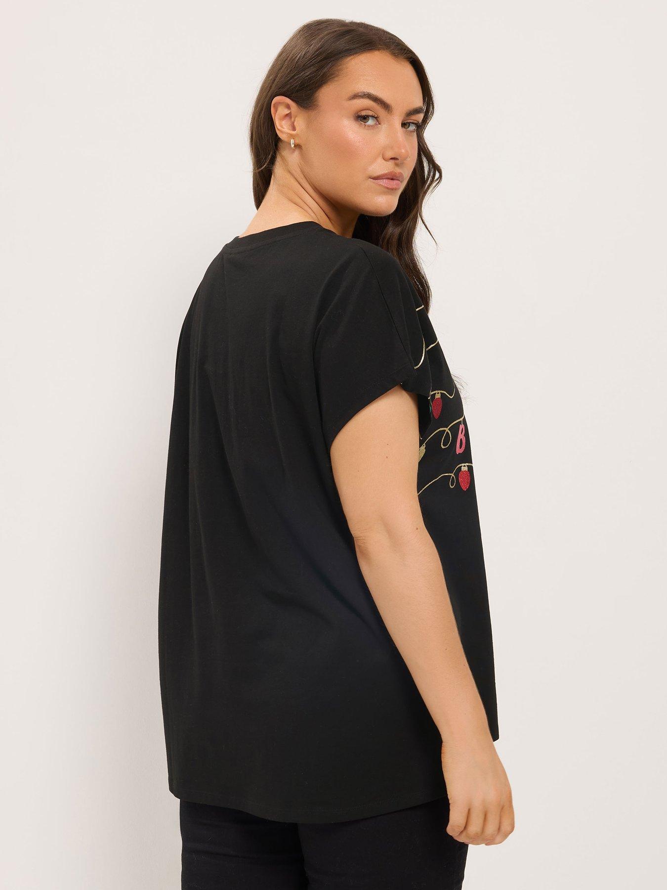 Image 2 of 4 of Yours Womens Curve Christmas Merry &amp; Bright Novelty T-Shirt - Black