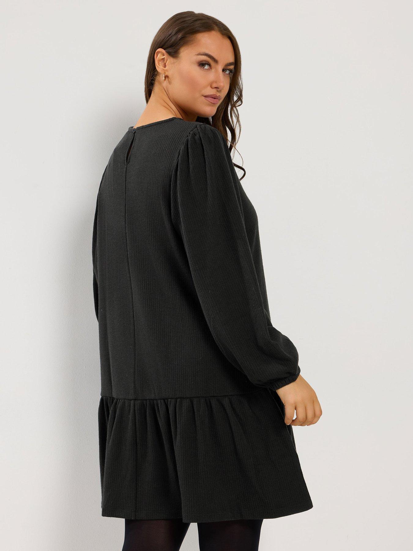 Image 2 of 4 of Yours Womens Curve Drop Waist Tiered Hem Midi Dress - Black