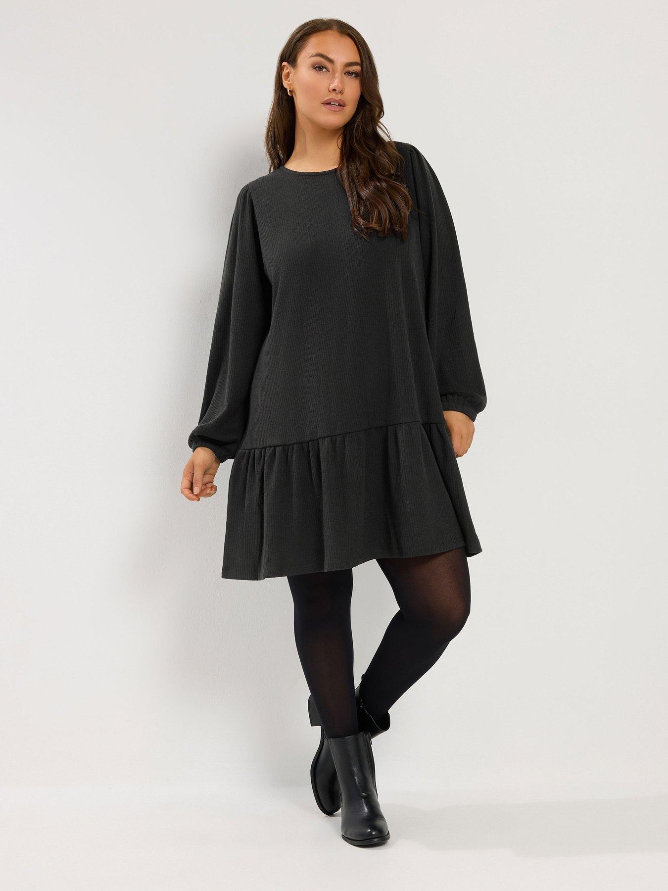 Image 3 of 4 of Yours Womens Curve Drop Waist Tiered Hem Midi Dress - Black