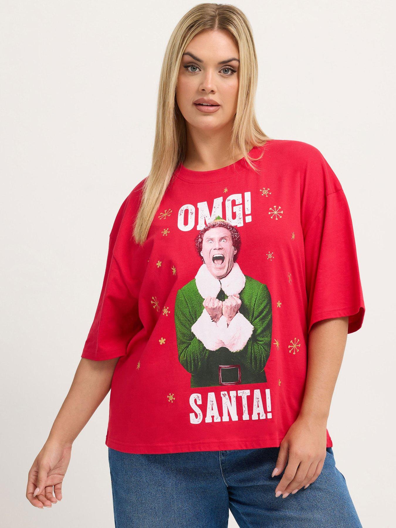 Image 1 of 4 of Yours Curve Oh My God Santa Elf Novelty T-shirt