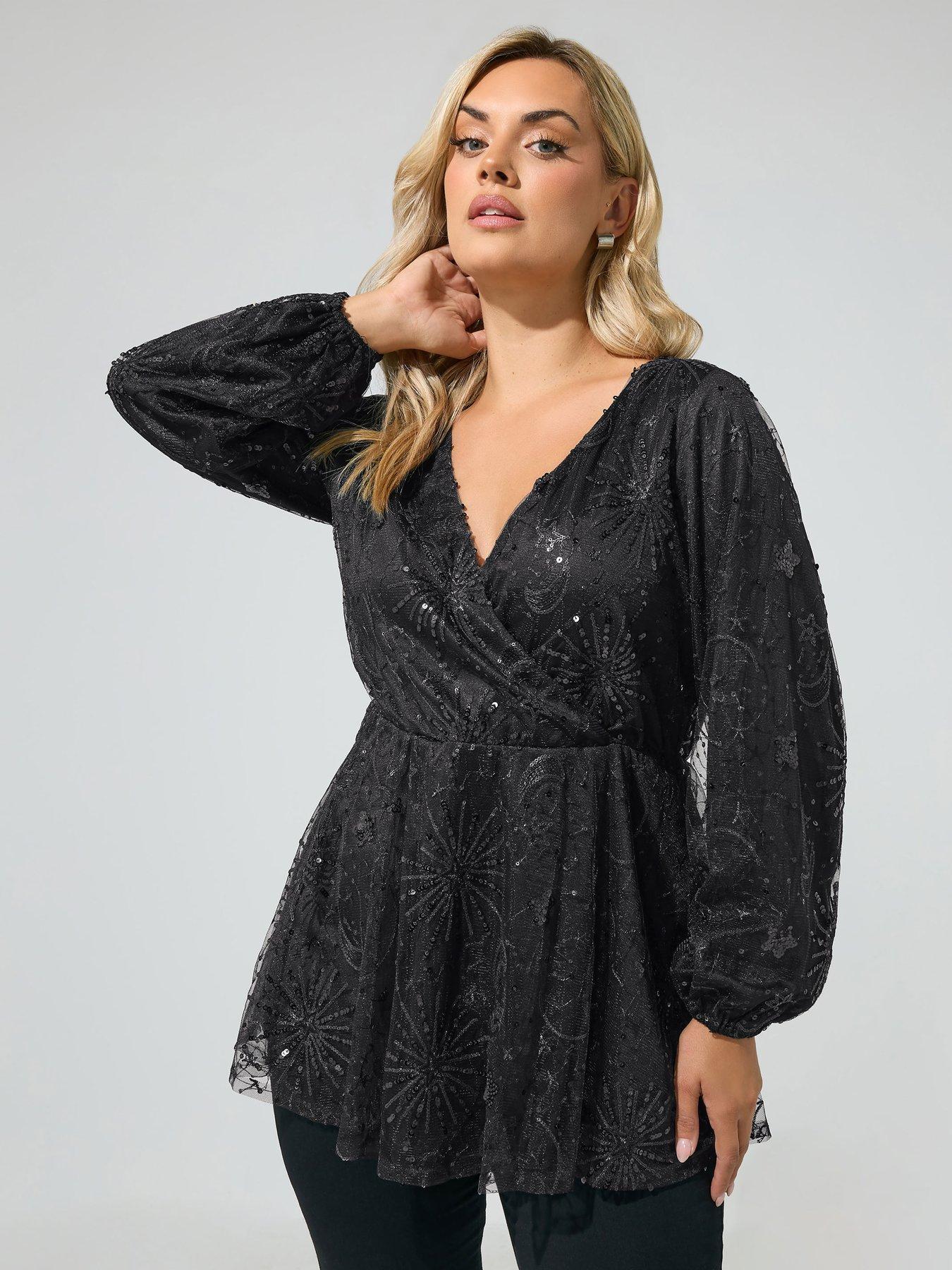 Image 1 of 4 of Yours Curve Celestial Sequin Wrap Top
