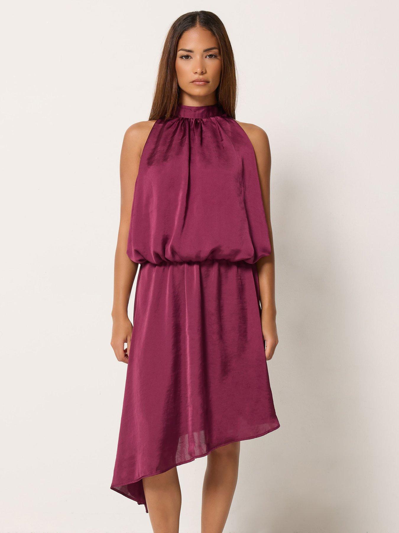 Image 1 of 4 of Yours Womens Petite Halter Neck Asymmetric Dress - Red