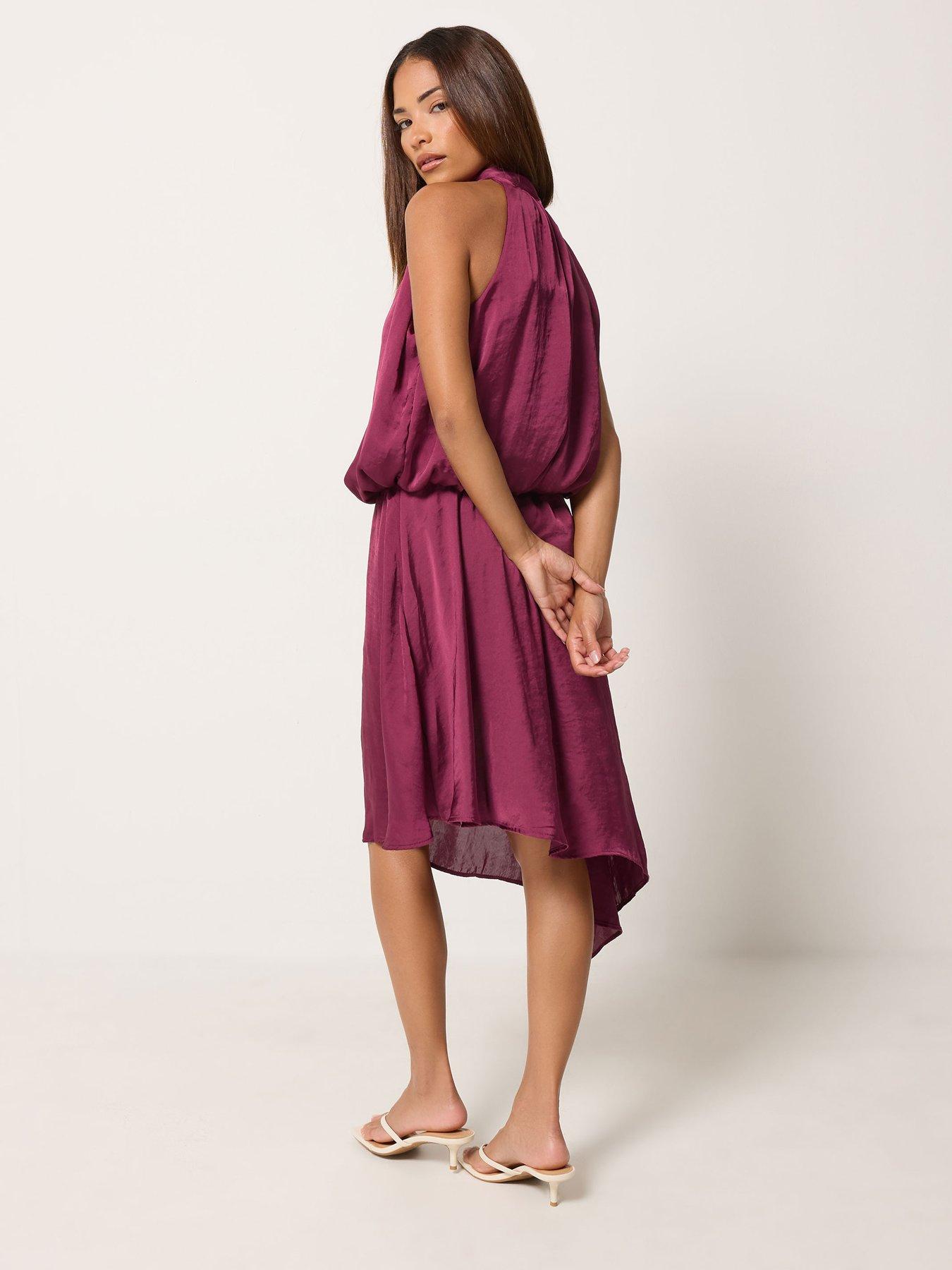 Image 2 of 4 of Yours Womens Petite Halter Neck Asymmetric Dress - Red
