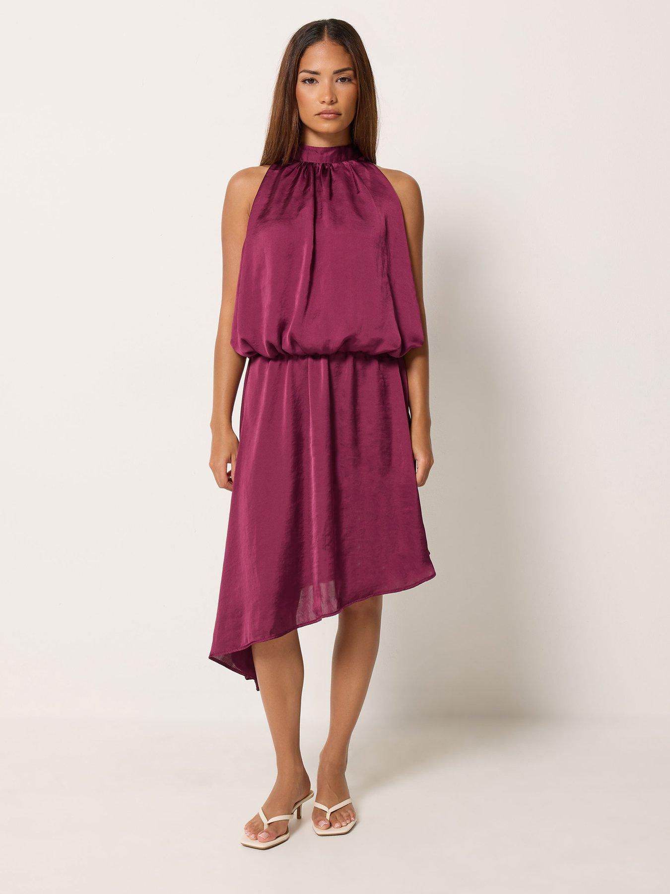 Image 3 of 4 of Yours Womens Petite Halter Neck Asymmetric Dress - Red