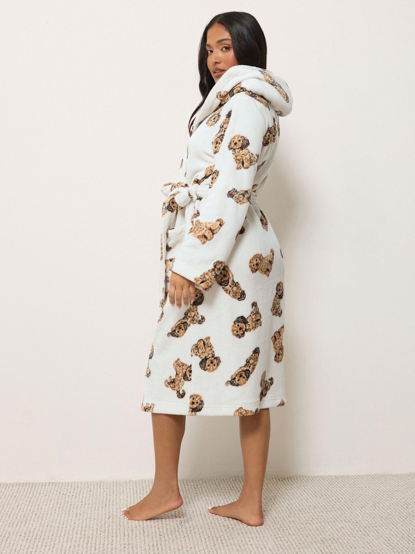 Image 2 of 4 of PixieGirl Womens Petite Cockapoo Soft Fleece Dressing Gown - Cream