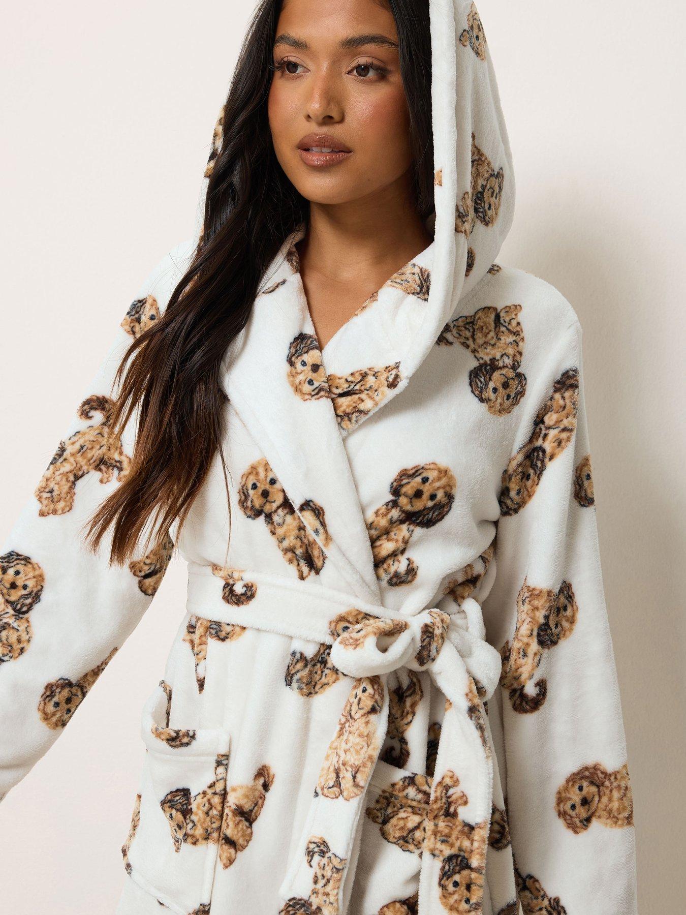 Image 4 of 4 of PixieGirl Womens Petite Cockapoo Soft Fleece Dressing Gown - Cream