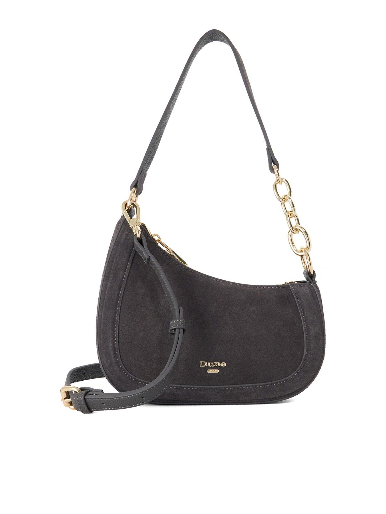 Image 1 of 6 of Dune London Womens Direction Chain Detail Suede Day Bag - Grey