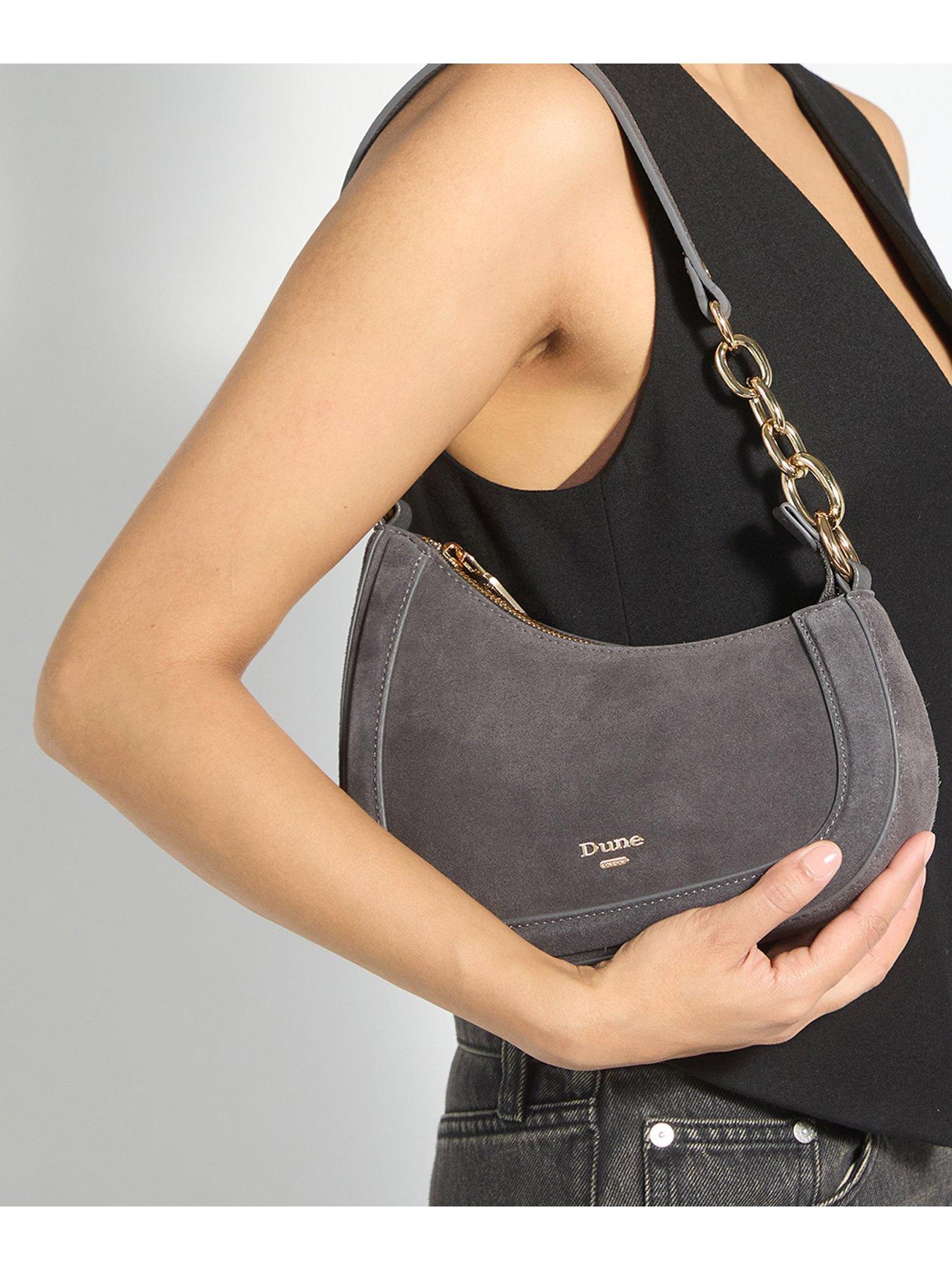 Image 2 of 6 of Dune London Womens Direction Chain Detail Suede Day Bag - Grey
