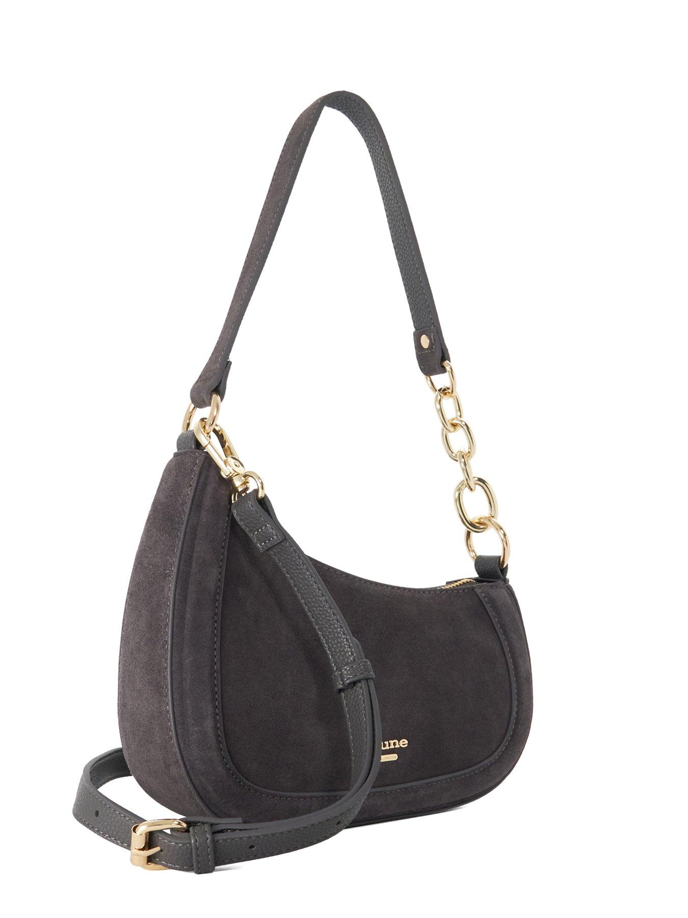 Image 4 of 6 of Dune London Womens Direction Chain Detail Suede Day Bag - Grey