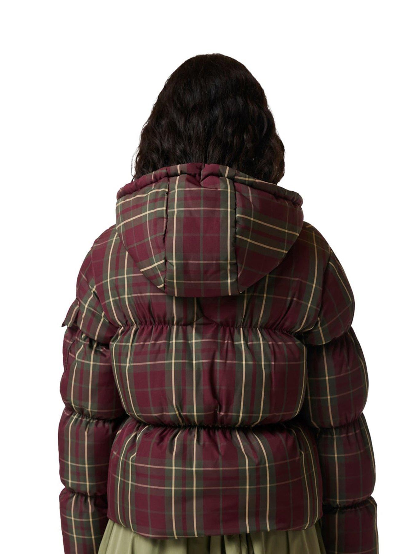 Image 2 of 4 of Hunter Womens Original Short Check Water-resistant Hooded Padded Jacket - Red Multi
