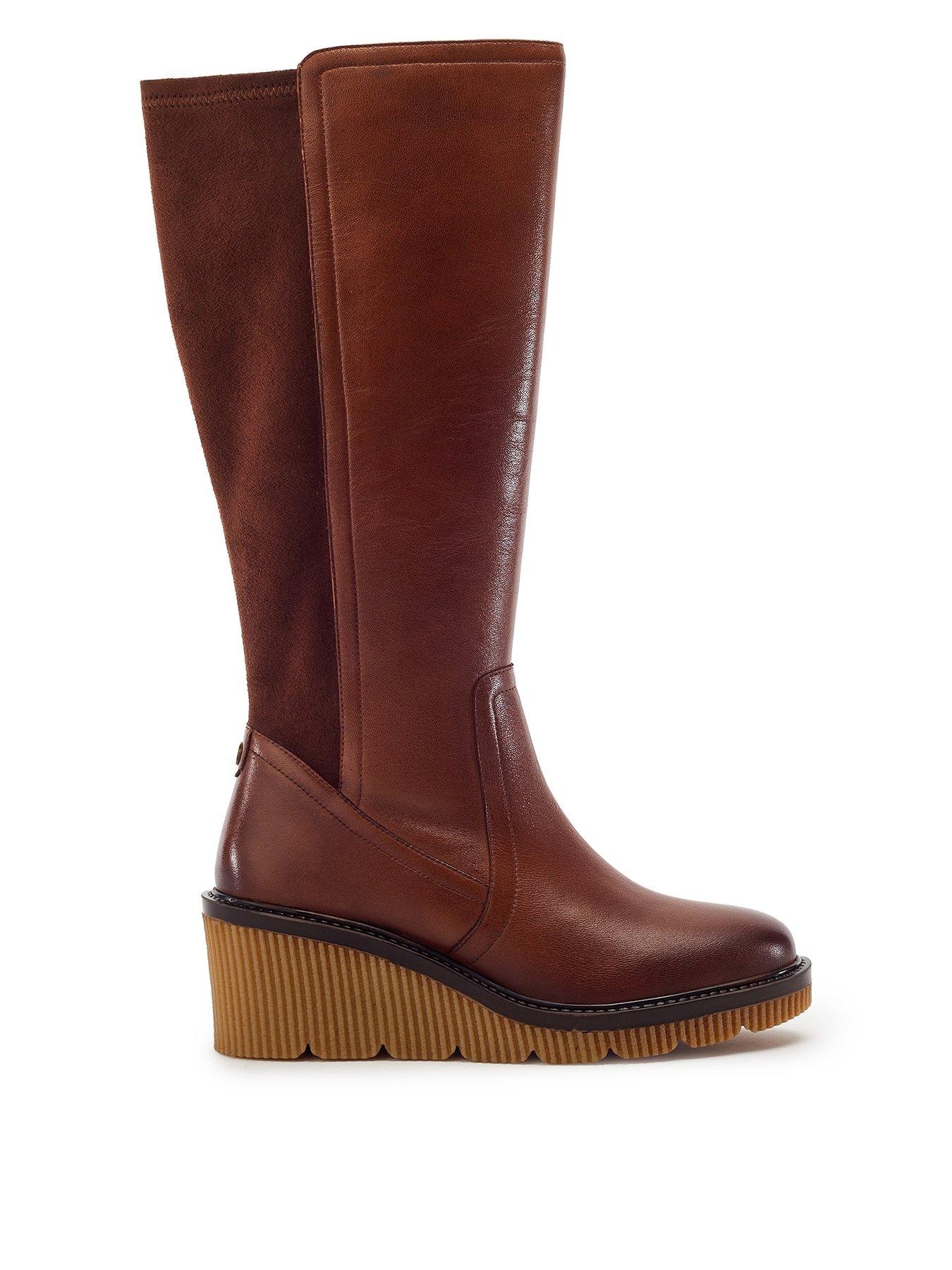 Image 1 of 6 of Moda In Pelle Womens Rosemarey Leather Long Boots - Beige