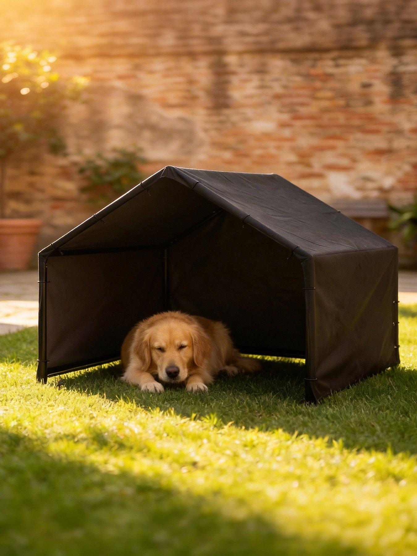 Image 1 of 7 of PawHut Outdoor Dog House with Weatherproof Canopy Black