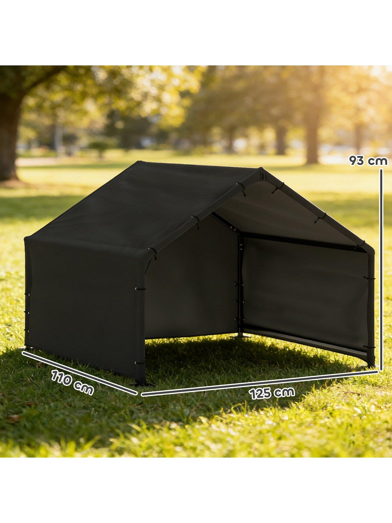 Image 3 of 7 of PawHut Outdoor Dog House with Weatherproof Canopy Black